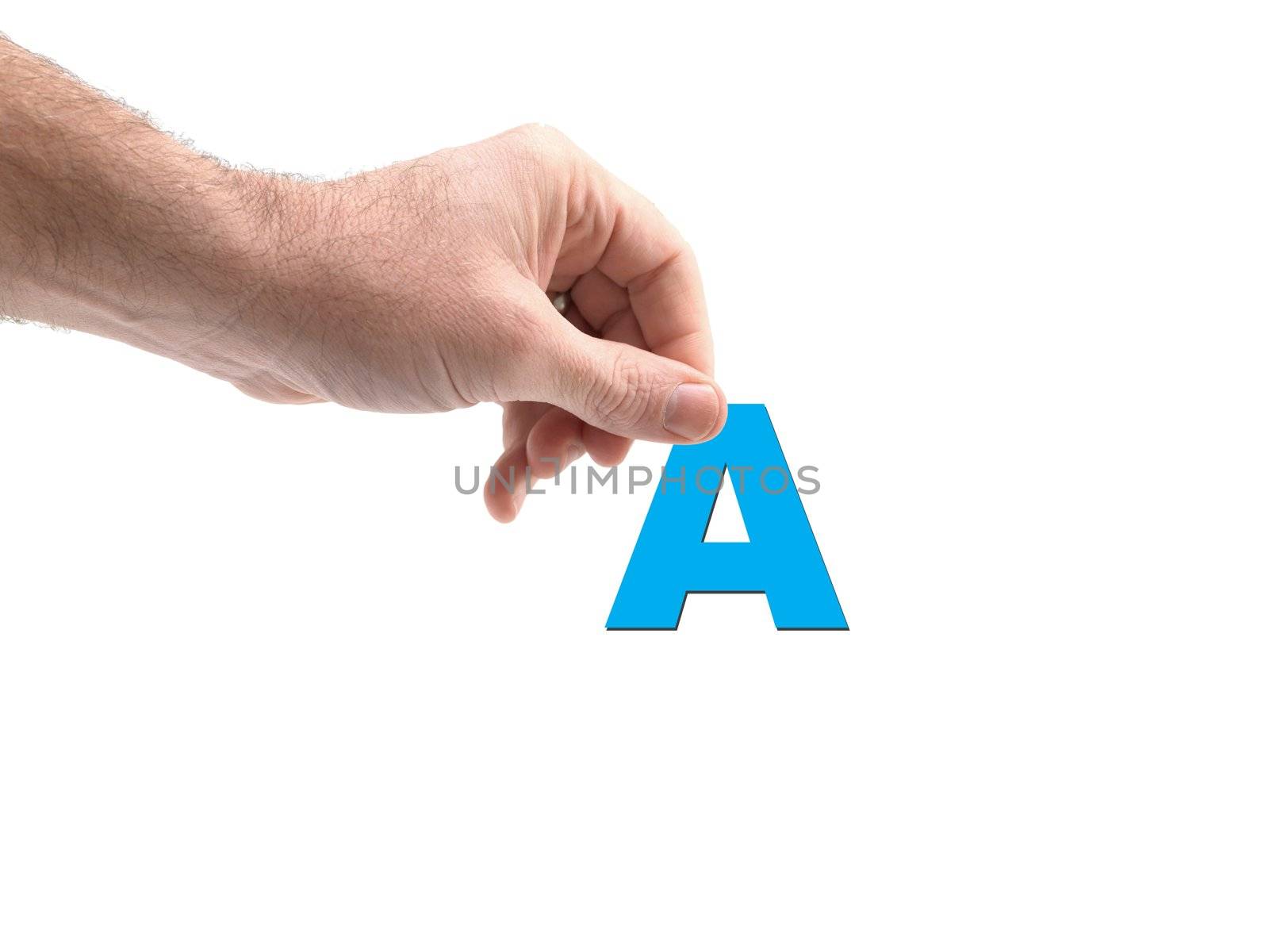 Letters of the alphabet held by a hand