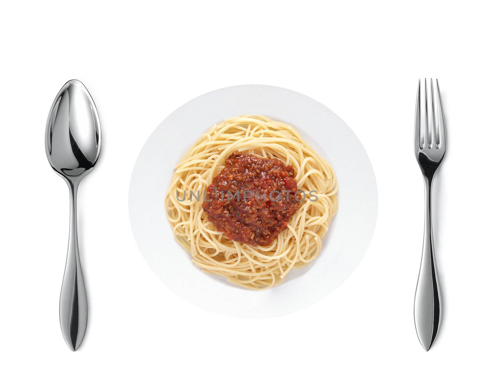 spaghetti pasta with tomato beef sauce isolated