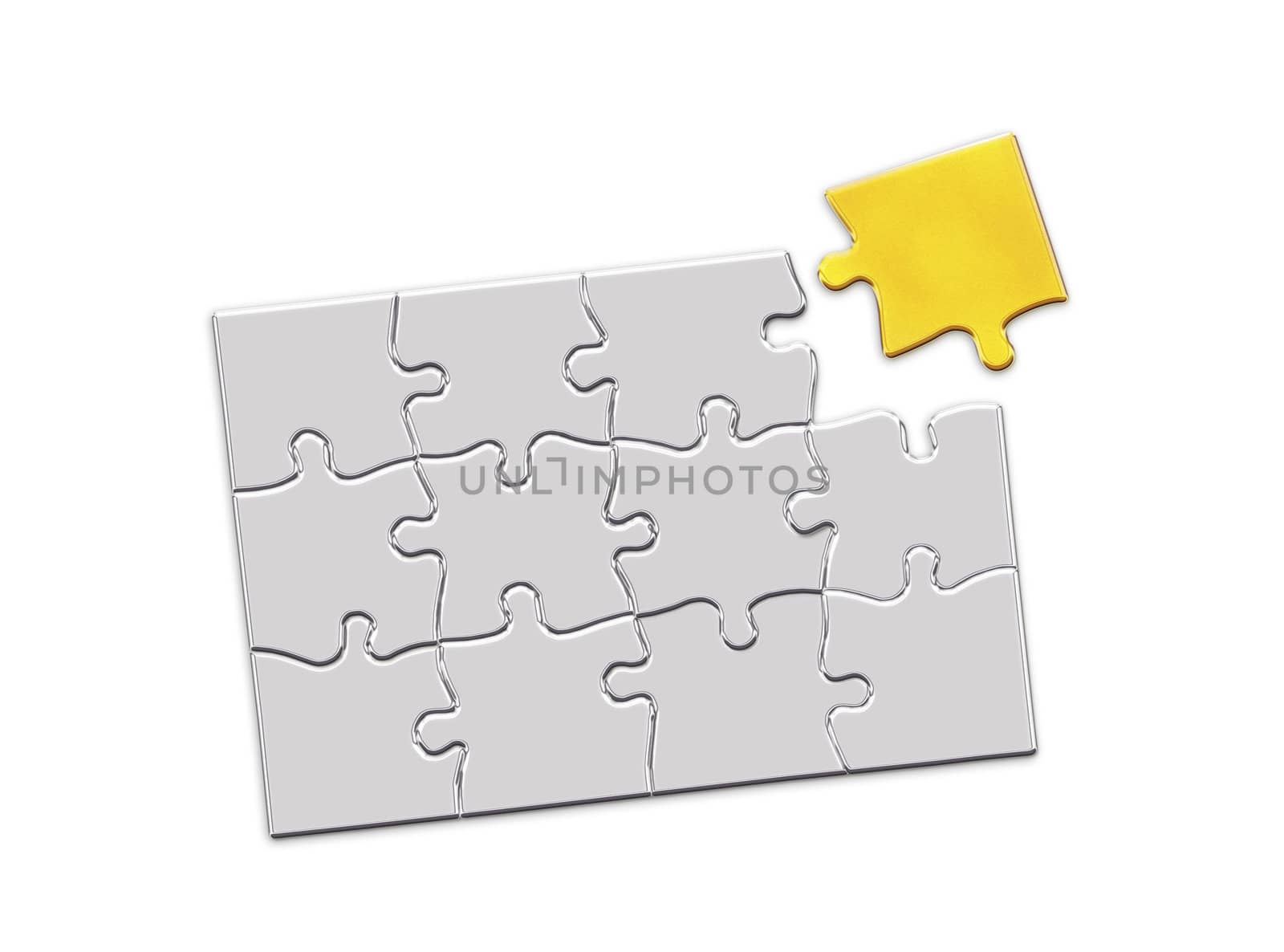 Golden jigsaw piece connected in puzzle structure