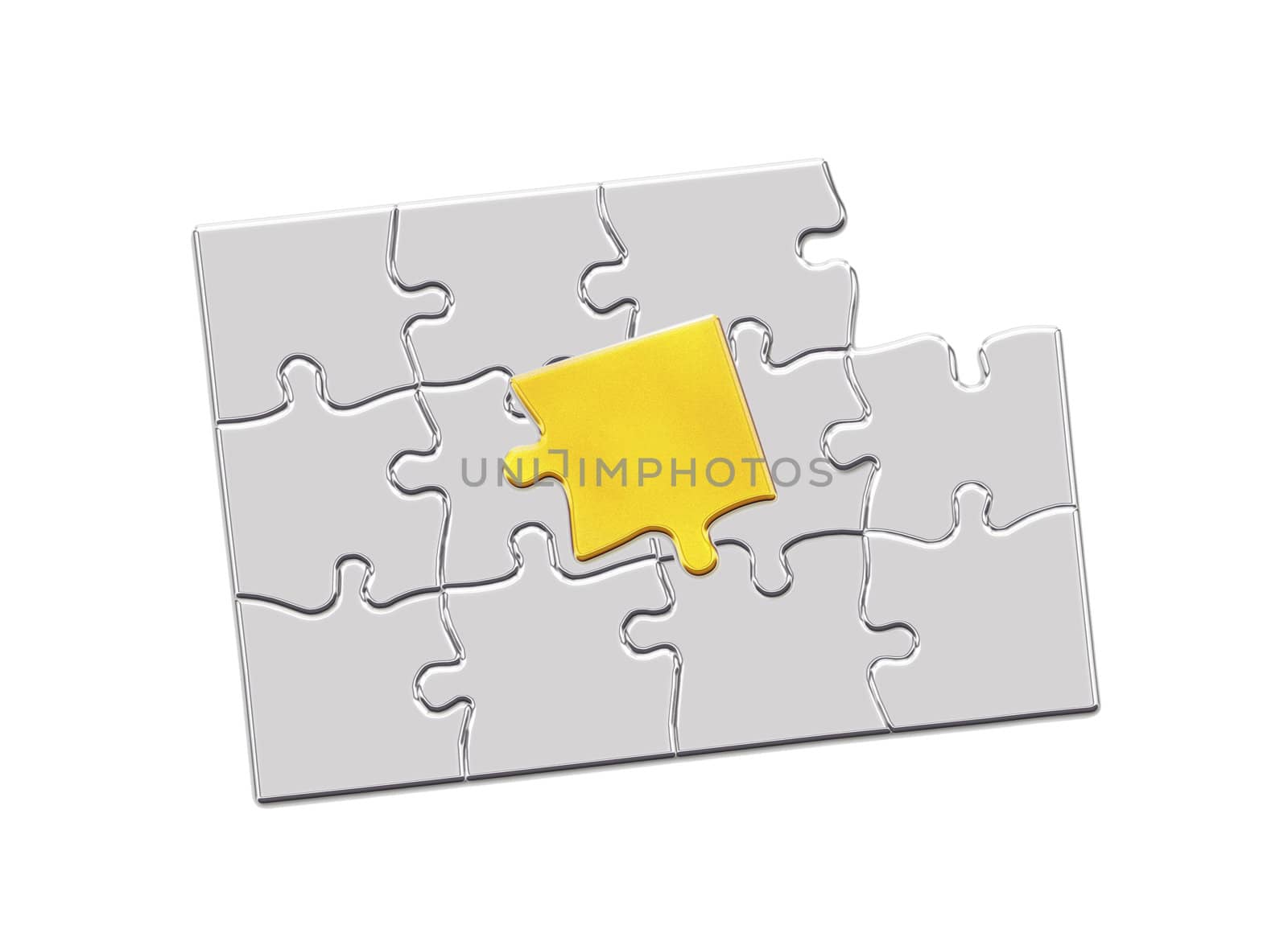 Golden jigsaw piece connected in puzzle structure