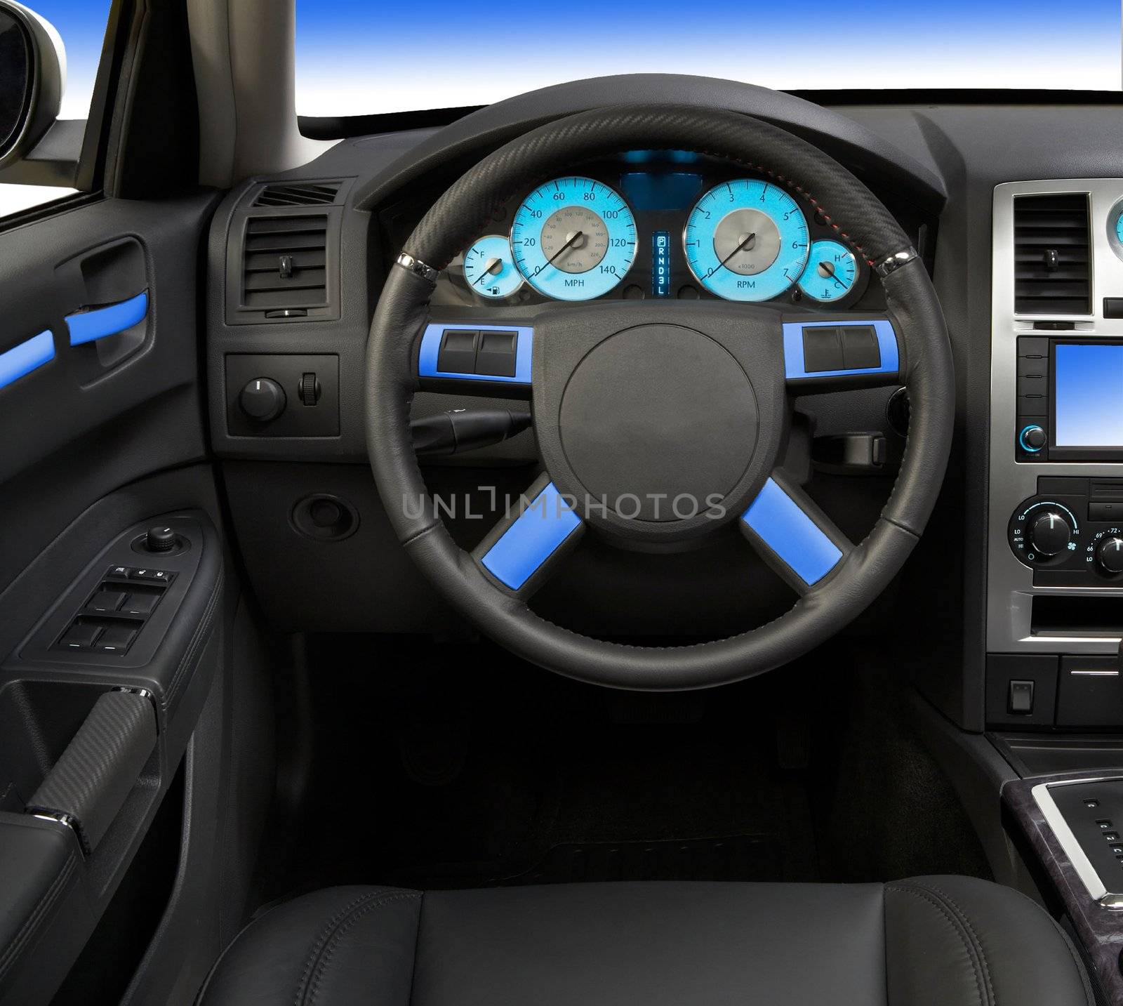 Modern car interior close up isolated on