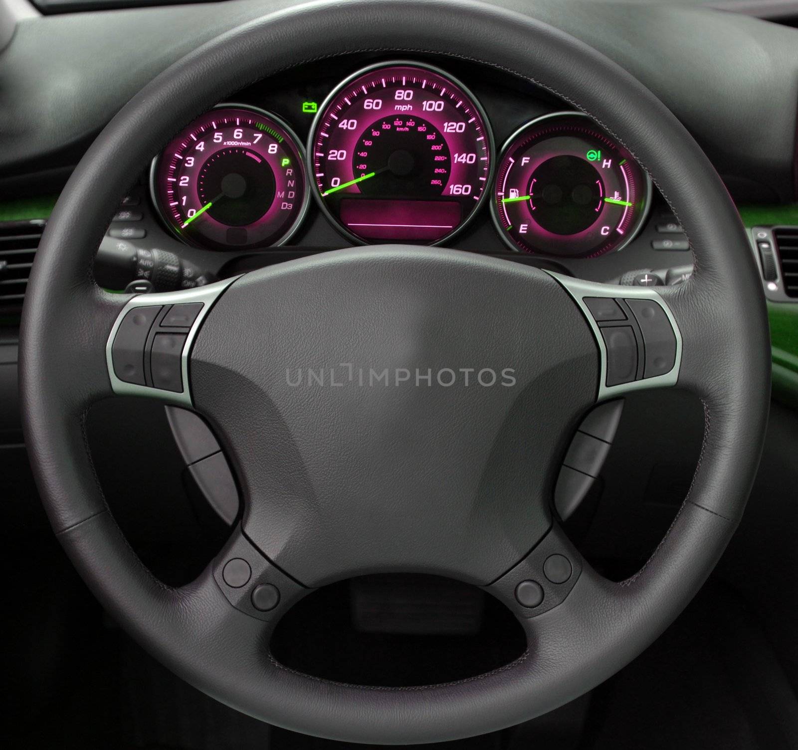Modern Car Interior close up iluminated isolated