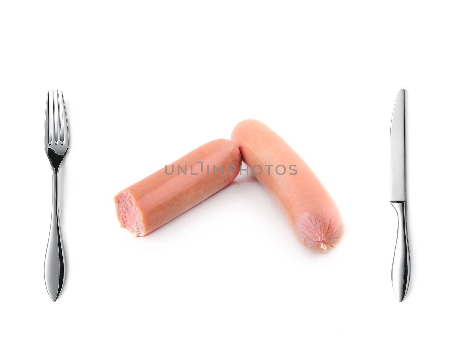 fresh sausage with fork and knife