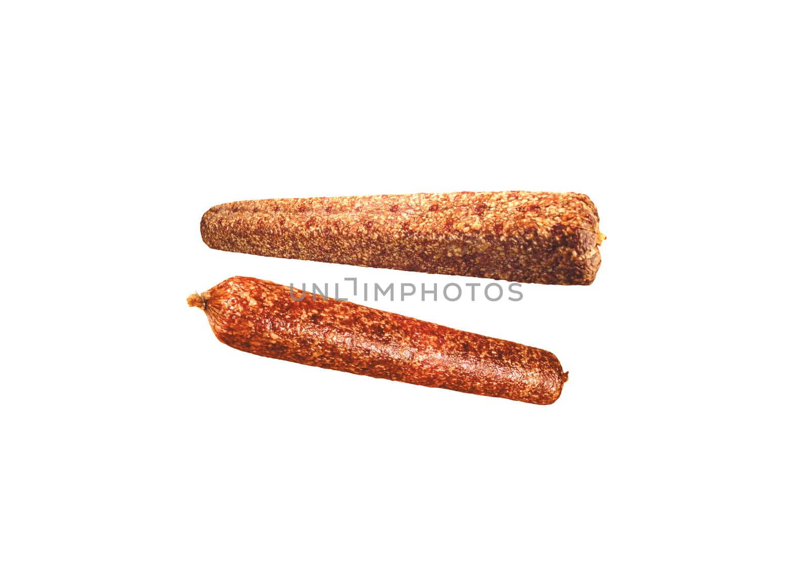fresh salami isolated on white background close up