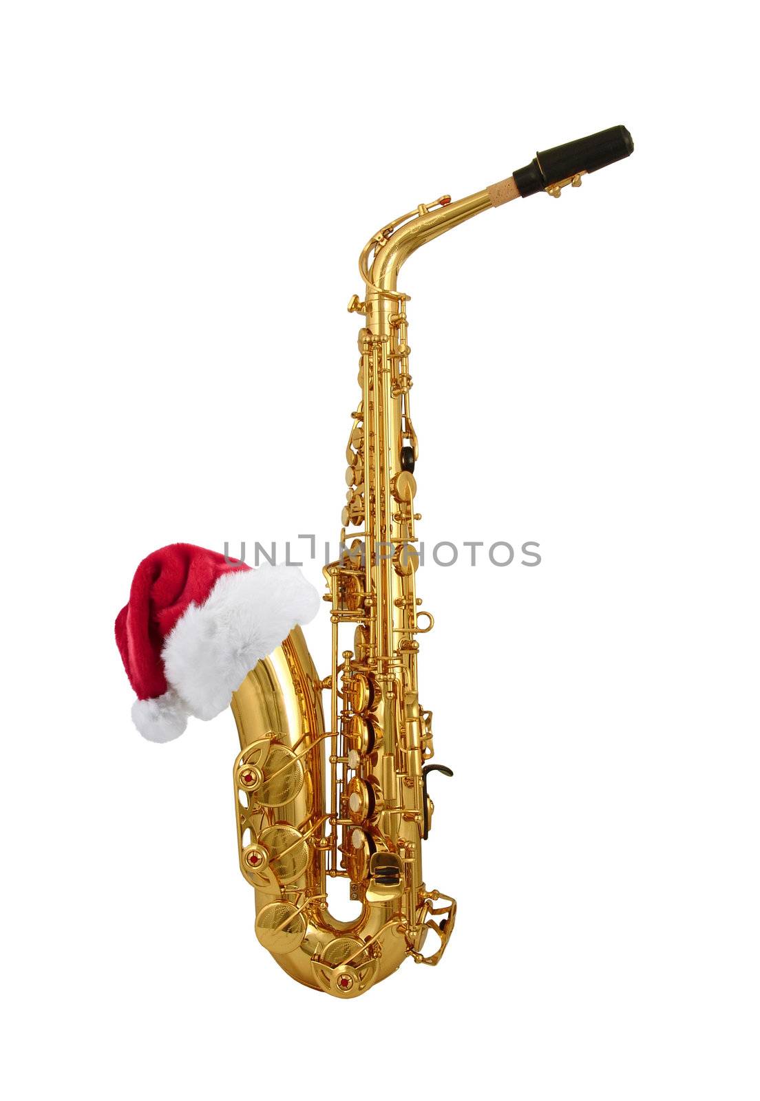 saxophone with santa hat