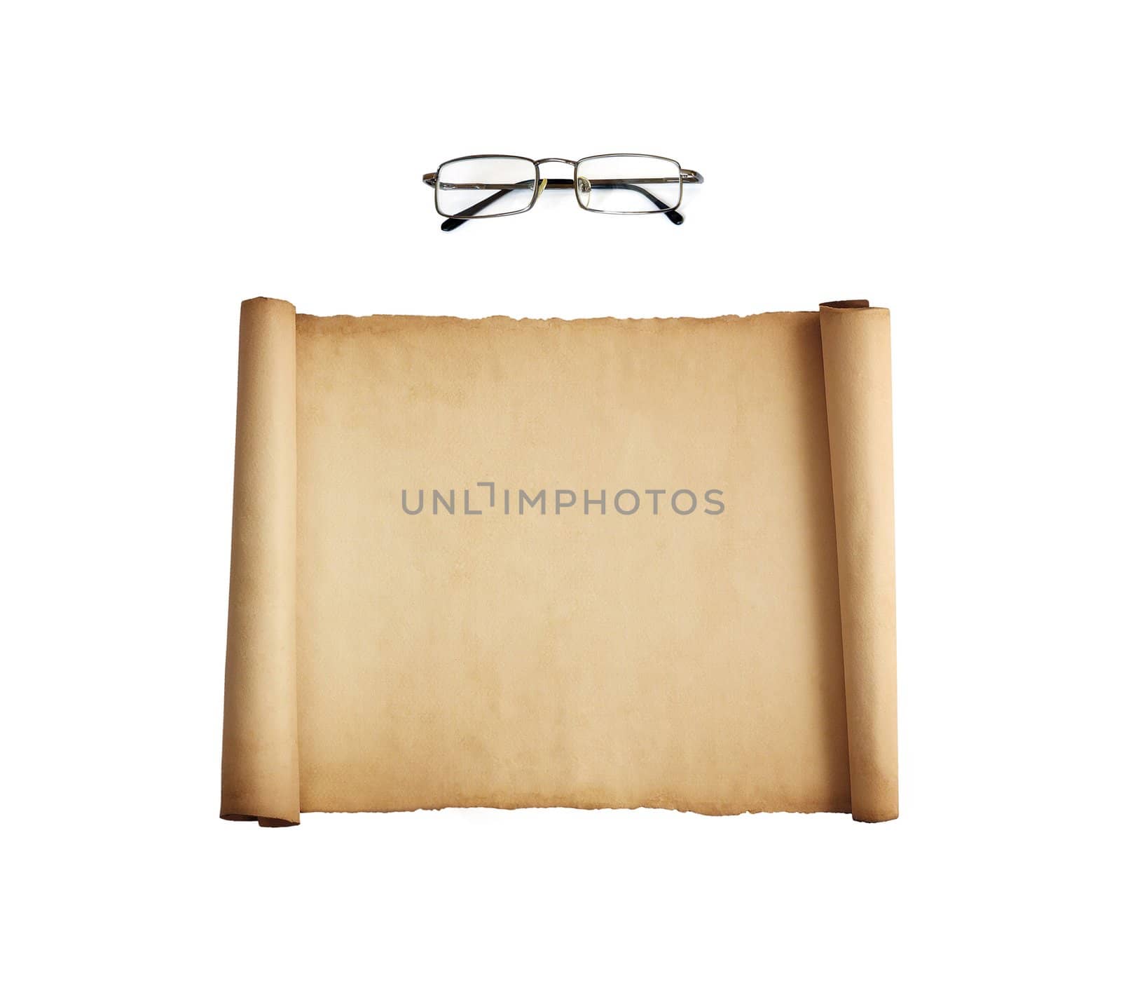 old paper sheet and eyeglasses