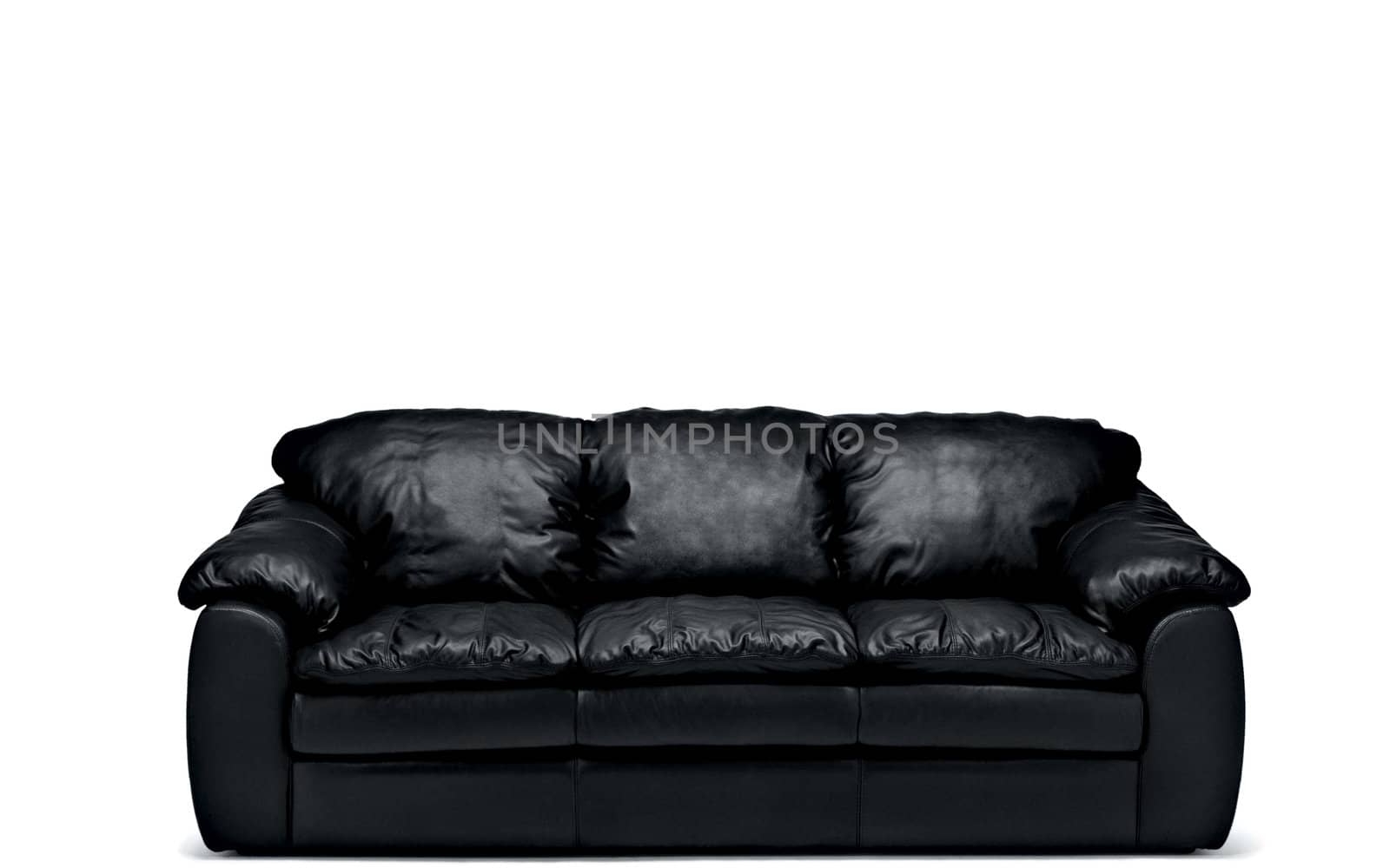 Image of a modern black leather sofa over white background