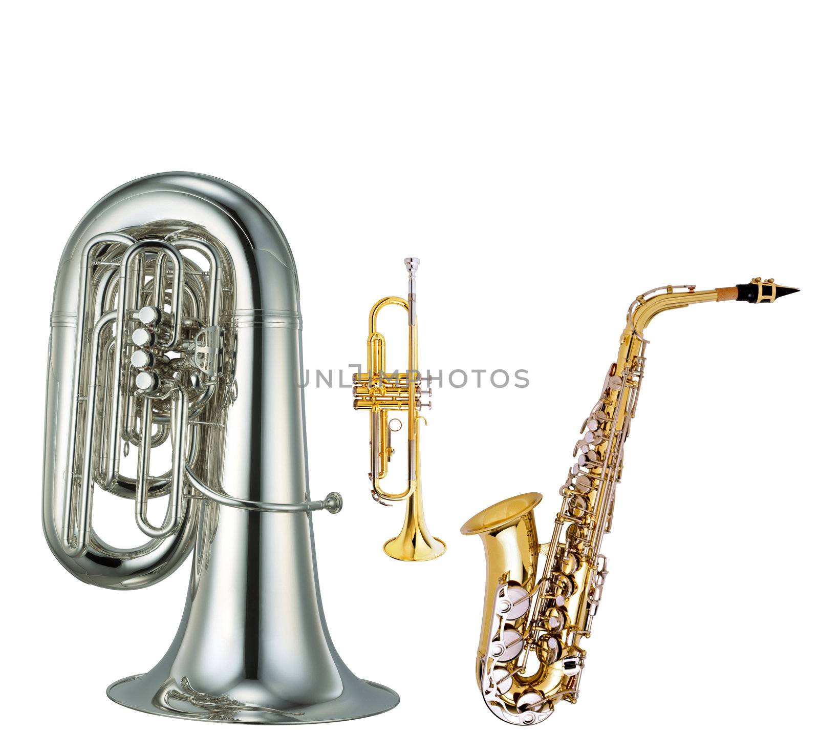 saxophone, cornet and trumpet