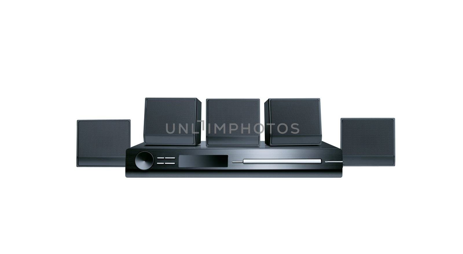 suround system and dvd on white digital display