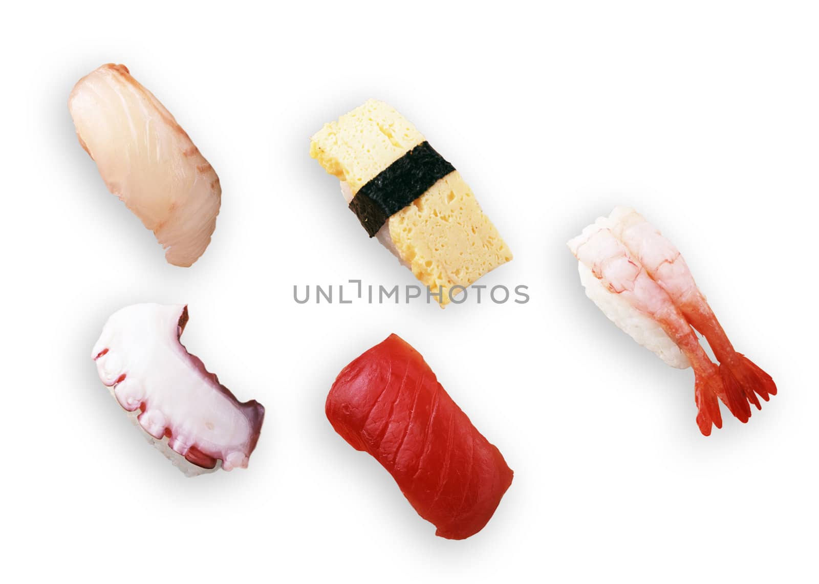 Asian different sushi isolated on white background