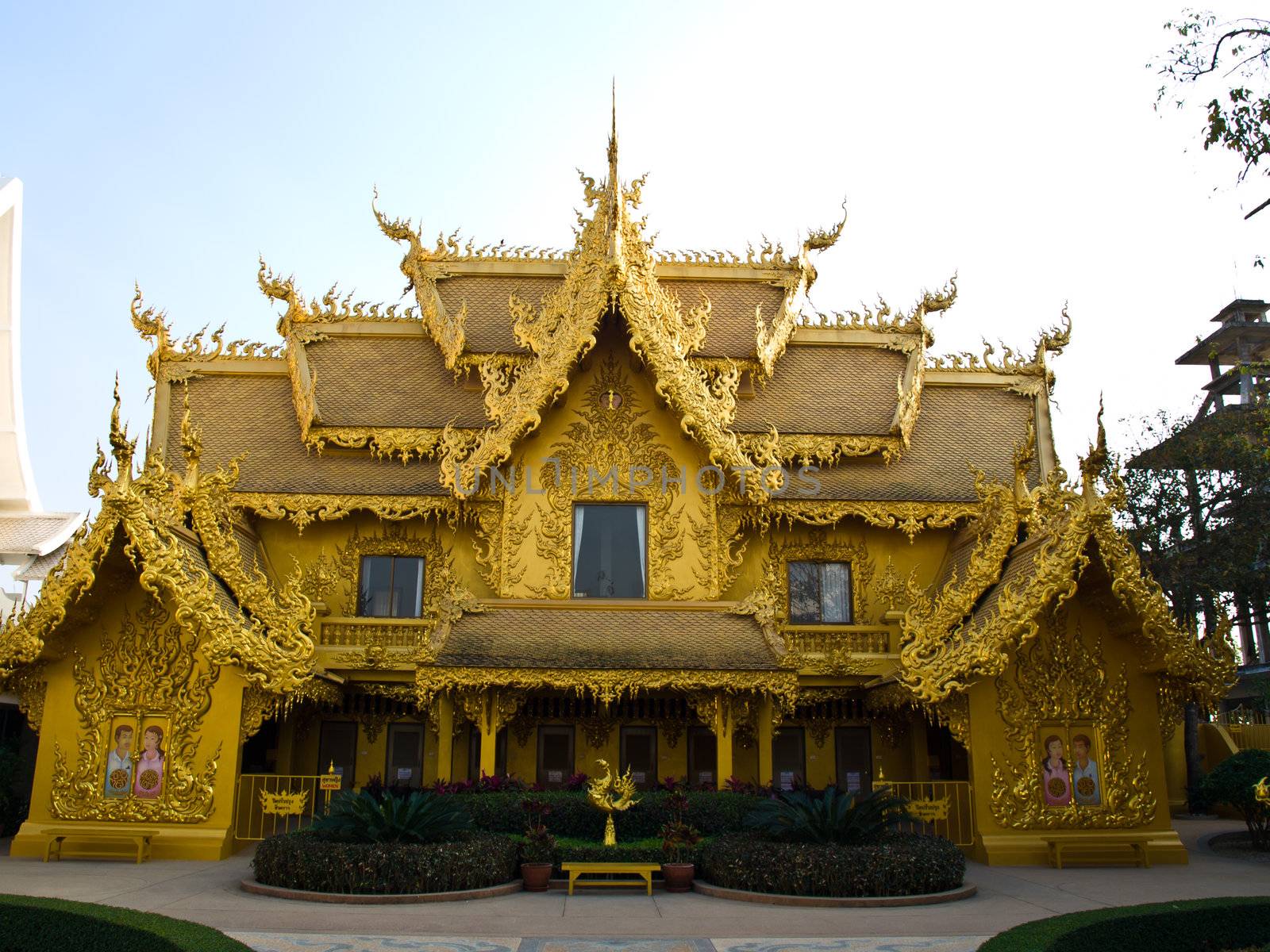 Facade of golden toilet, Wat Rong Khun at Chiang Rai, Thailand
any kind of art decorated in Buddhist church, temple etc.They are public domain or treasure of Buddhism, no restrict in copy of use.