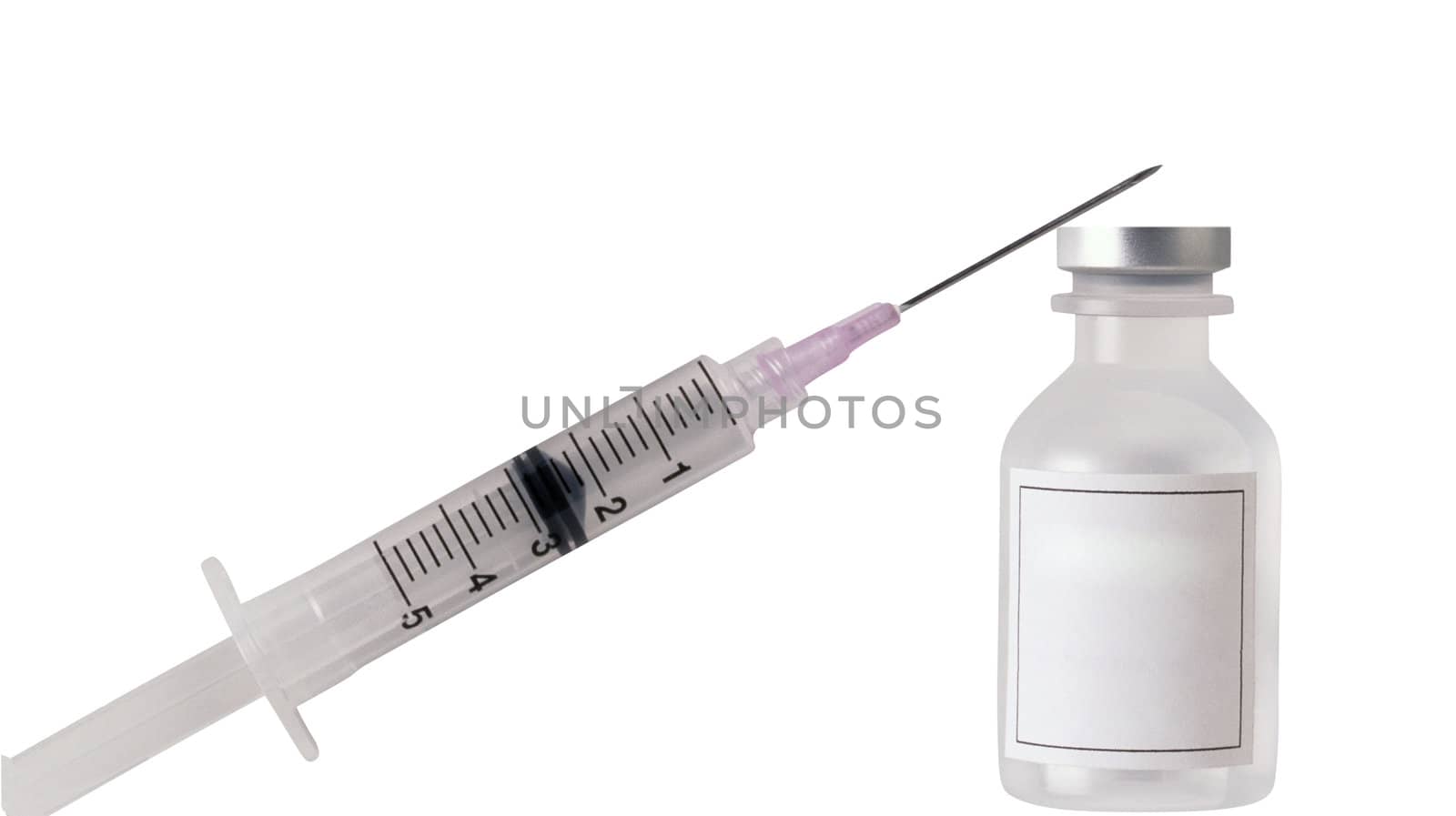 Syringe and glass bottle isolated on white