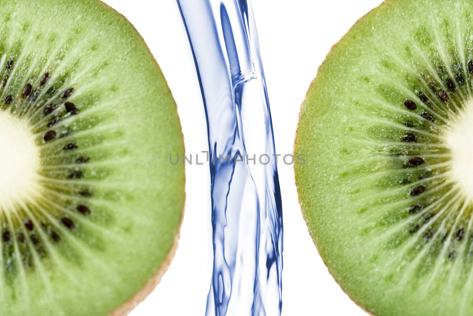 Water on kiwi isolated on white
