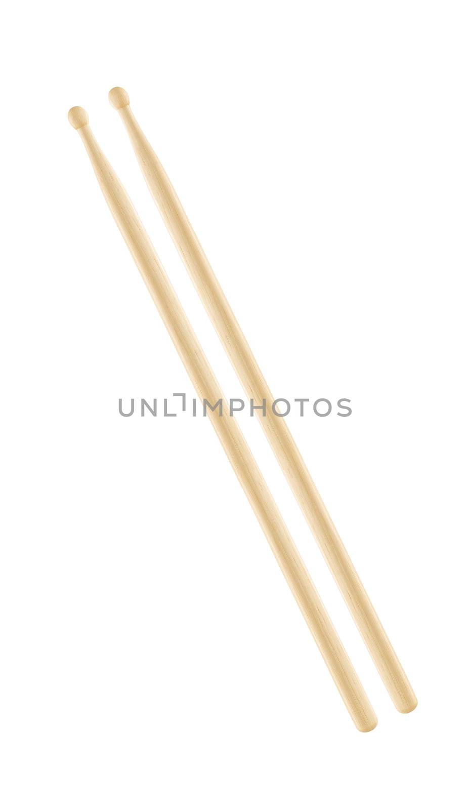 Two wooden drumsticks isolated on white background