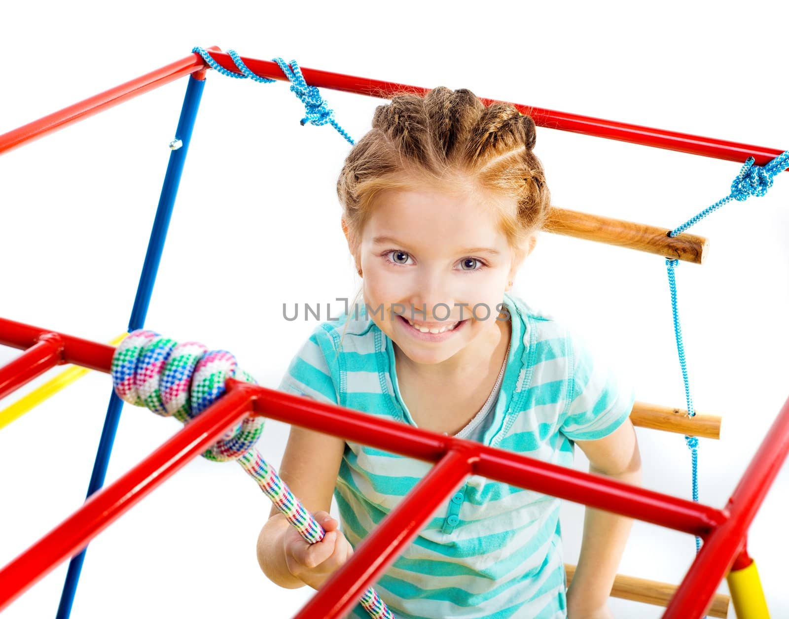 playground with little girl on a white background