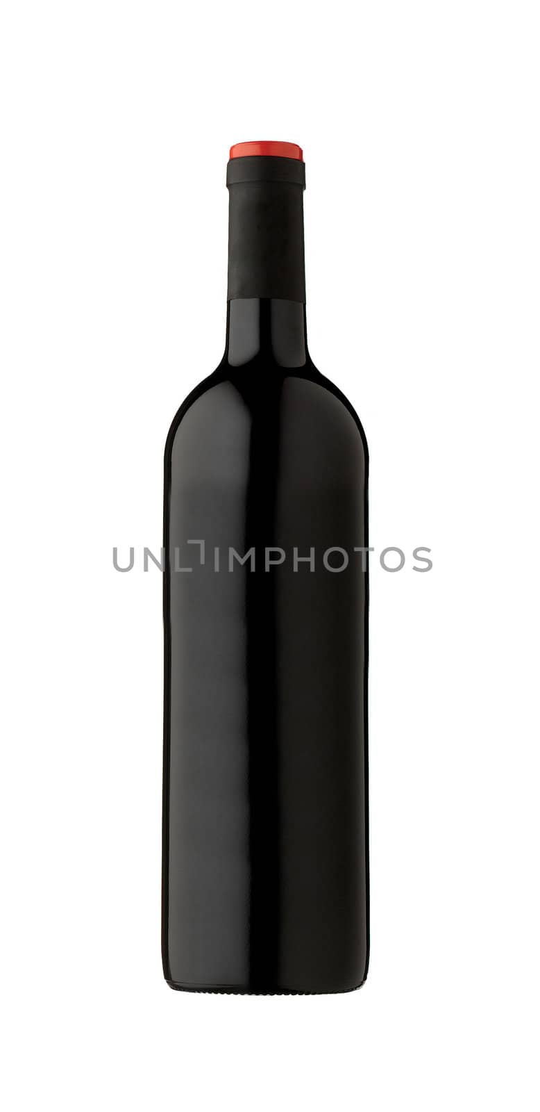 red wine bottle close up on white background