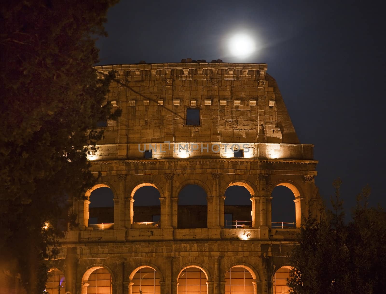 Colosseum Night Moon Details Rome Italy Built by Vespacian