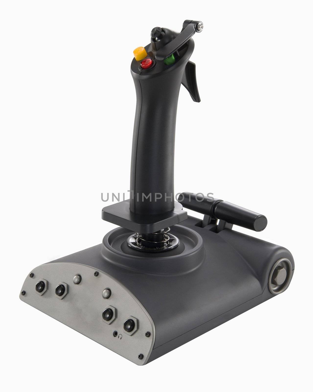 Modern flight joystick isolated on white by ozaiachin