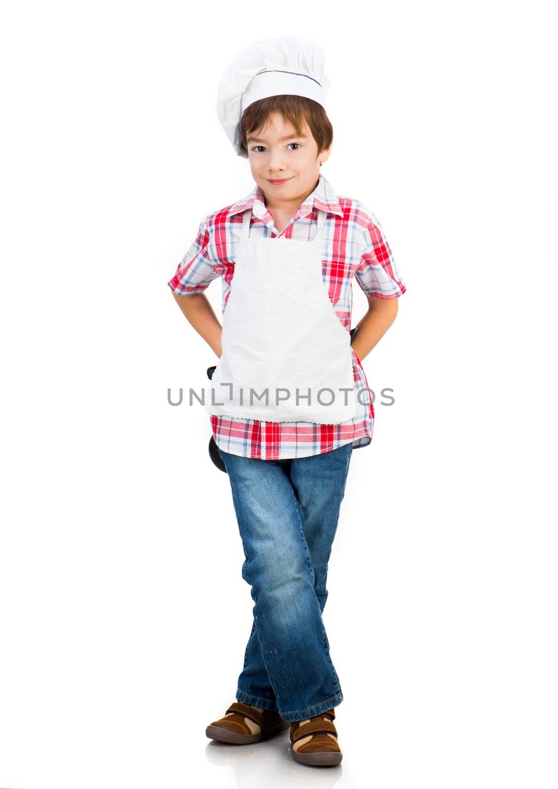 Cute boy dressed as a cook isolated on a white background