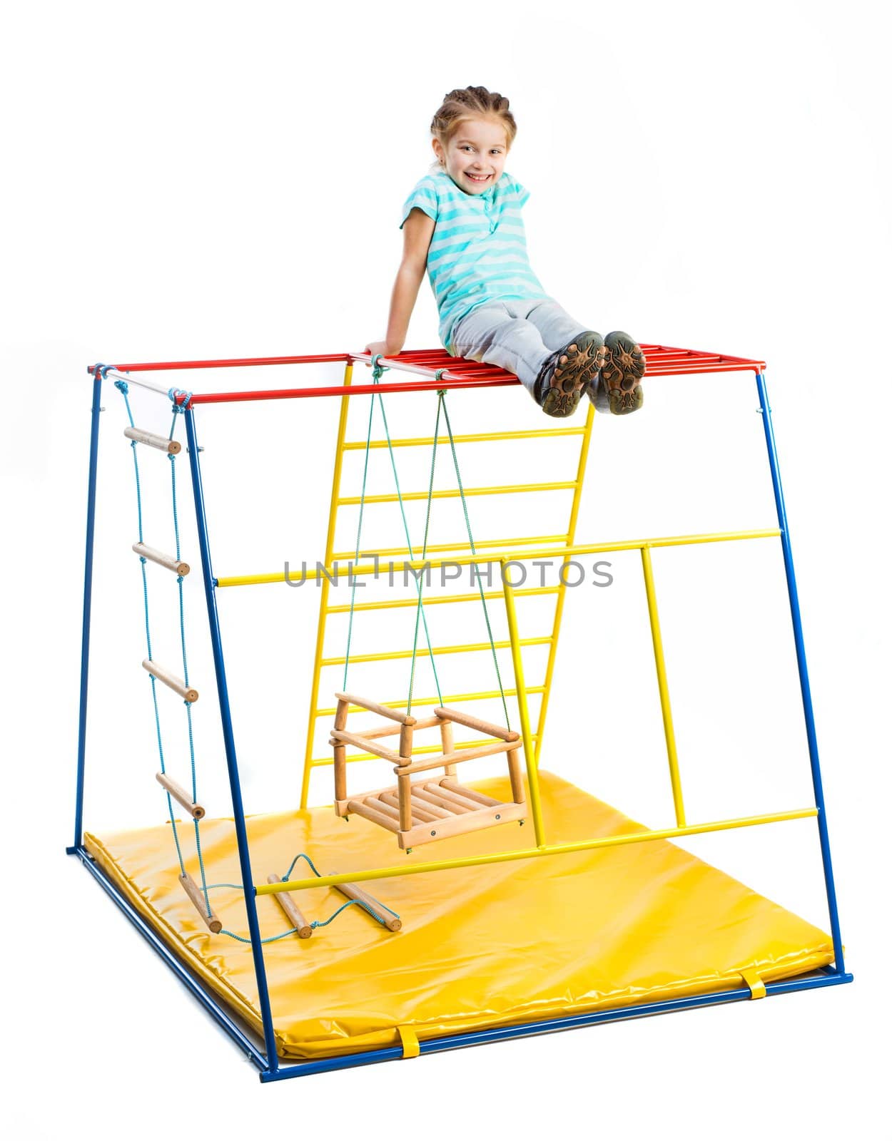 playground with little girl on a white background