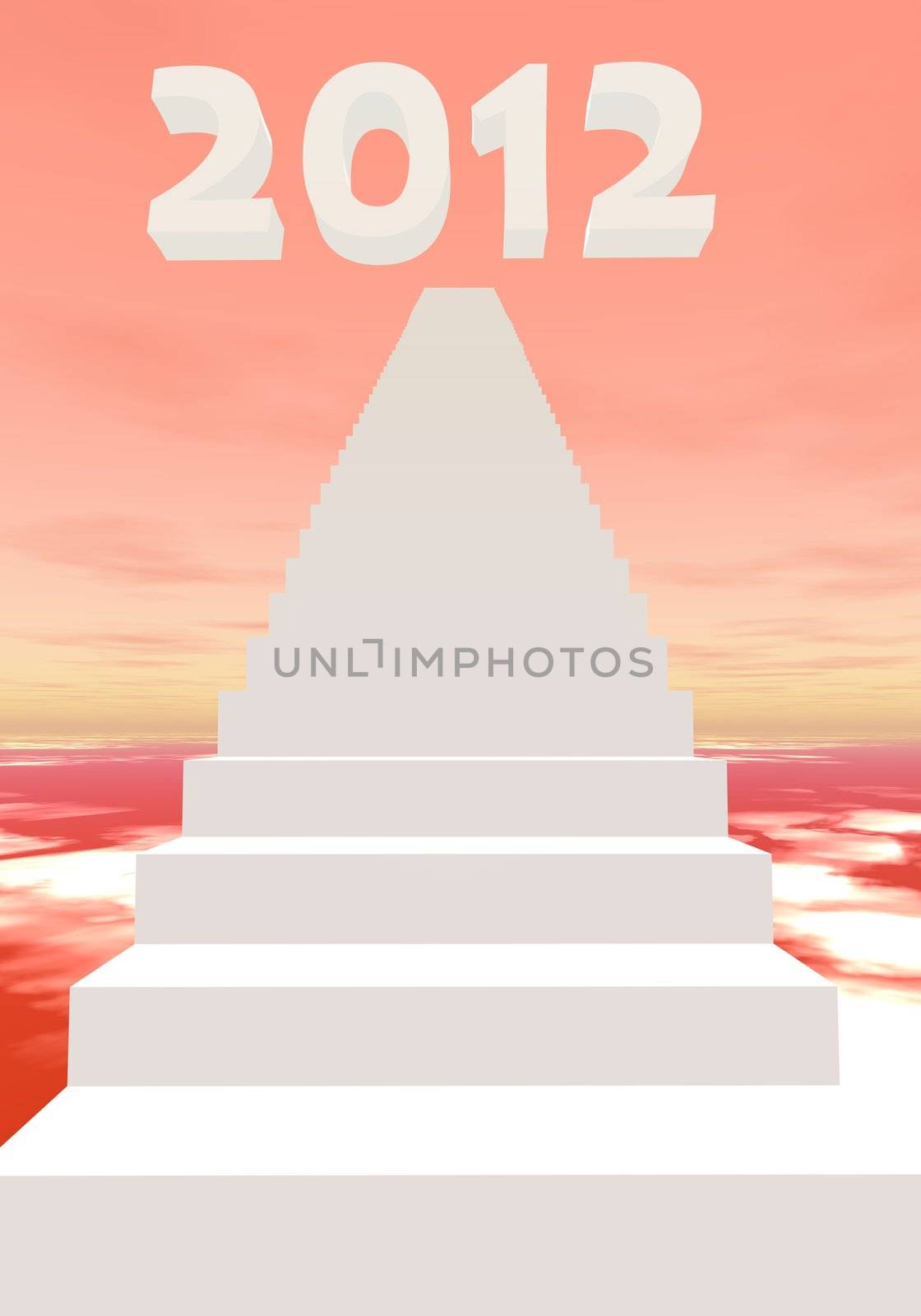 White stairs leading to 2012 in a colored background