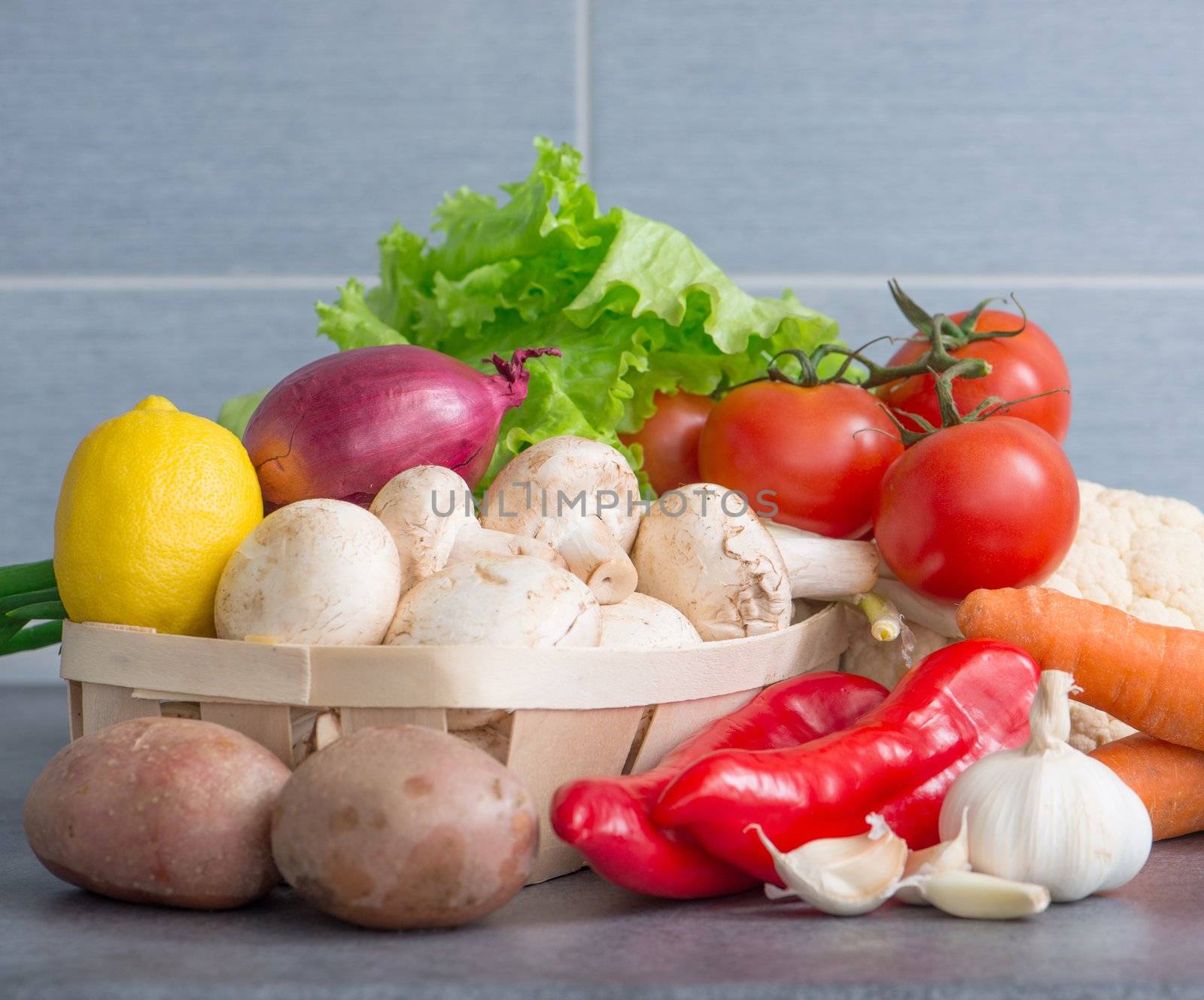 fresh colorful vegetables on table