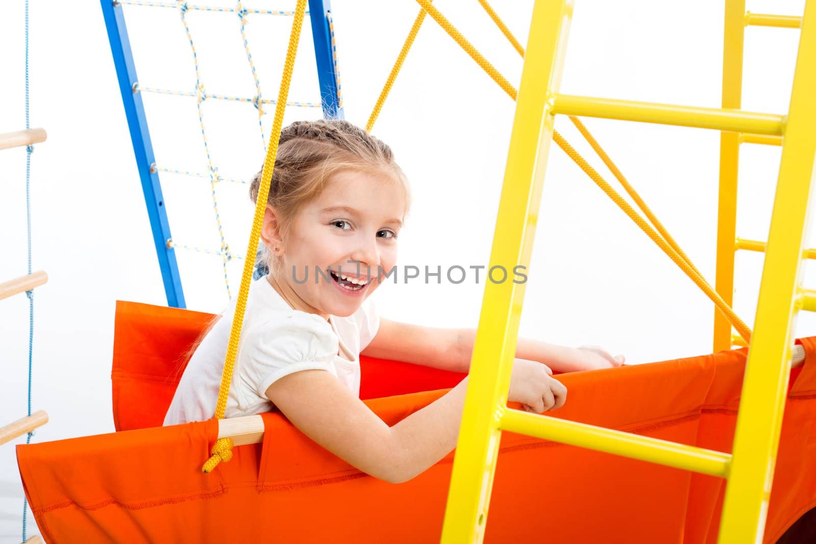 playground with little girl on a white background