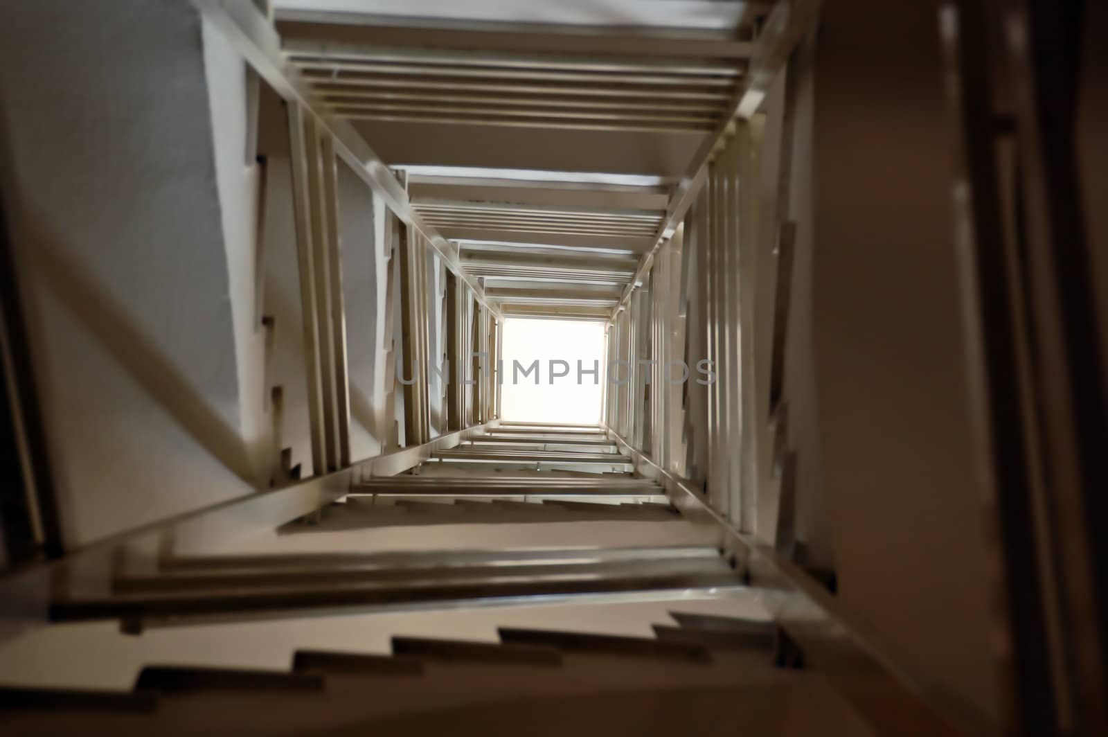 Staircase spiral perspective interior architecture background.
