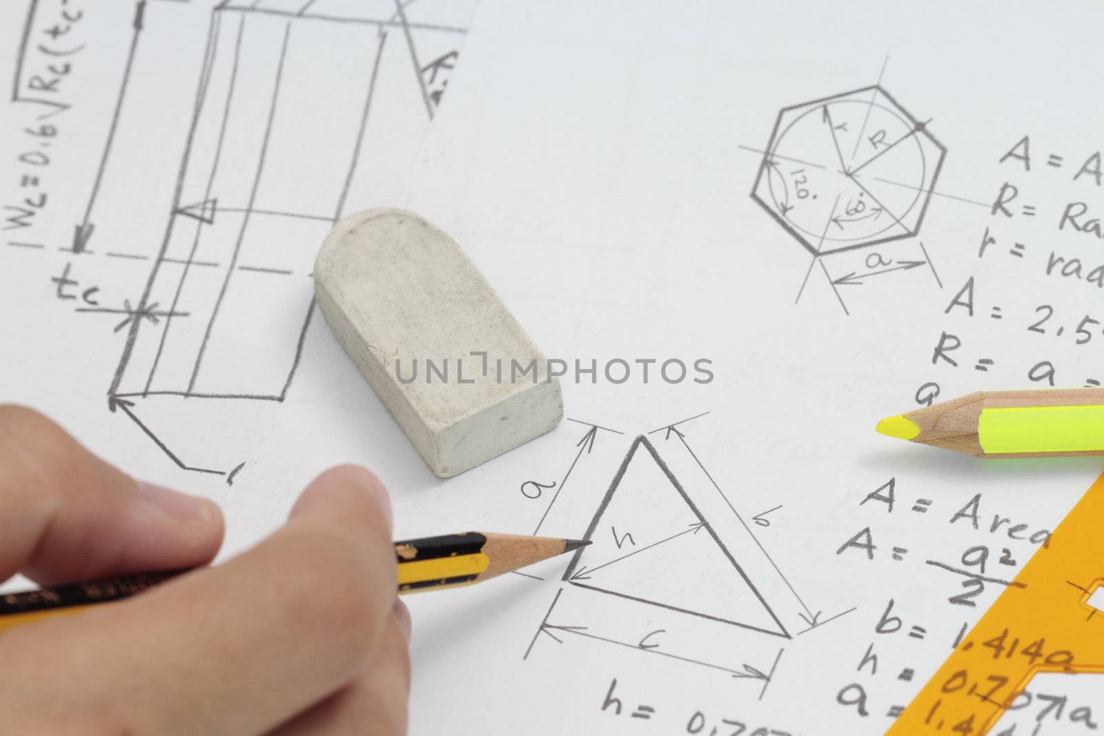 Calculation of triangle and circle area concept.