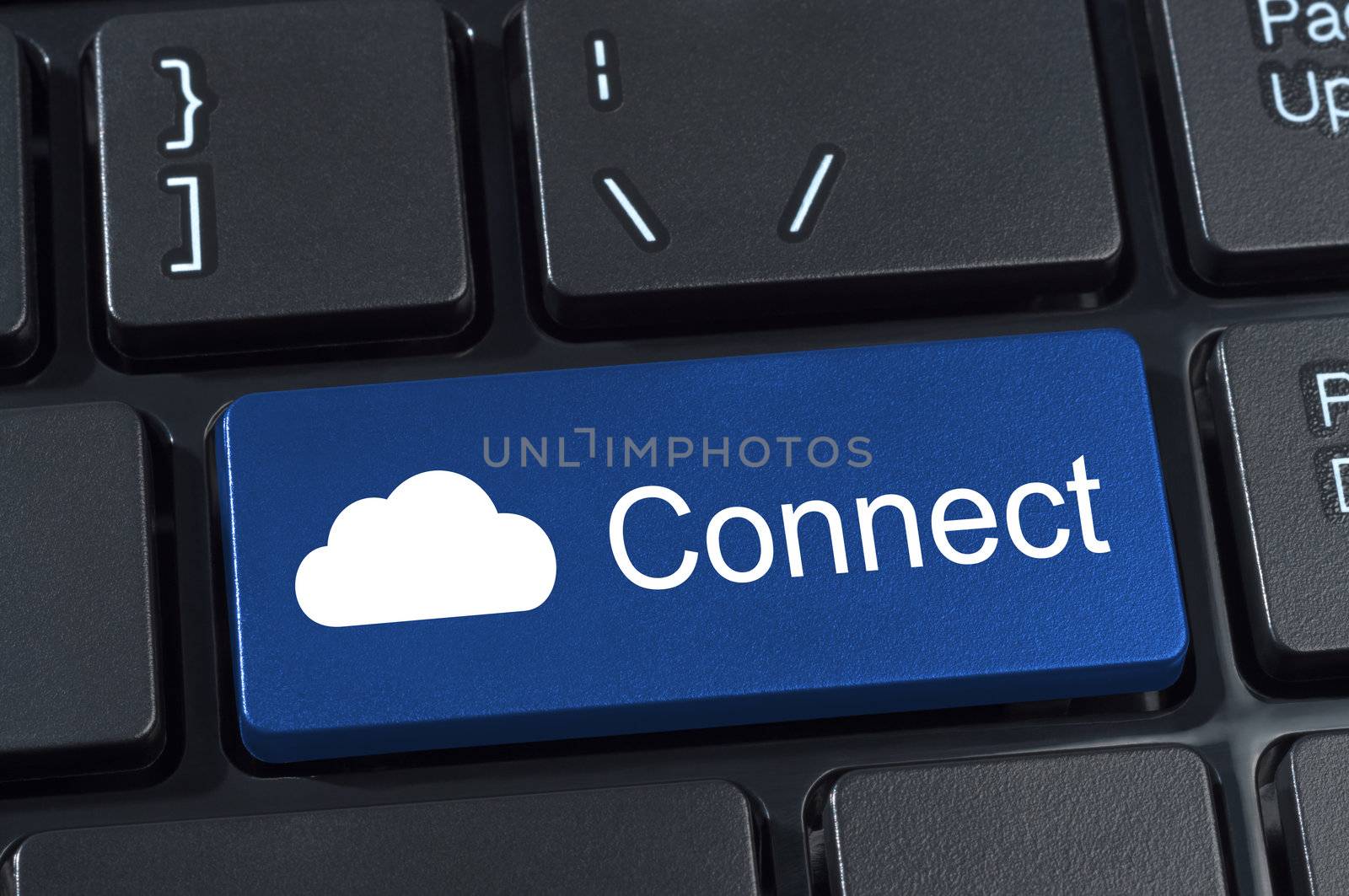 Connect computer keyboard button with icon cloud. Internet concept cloud computing.