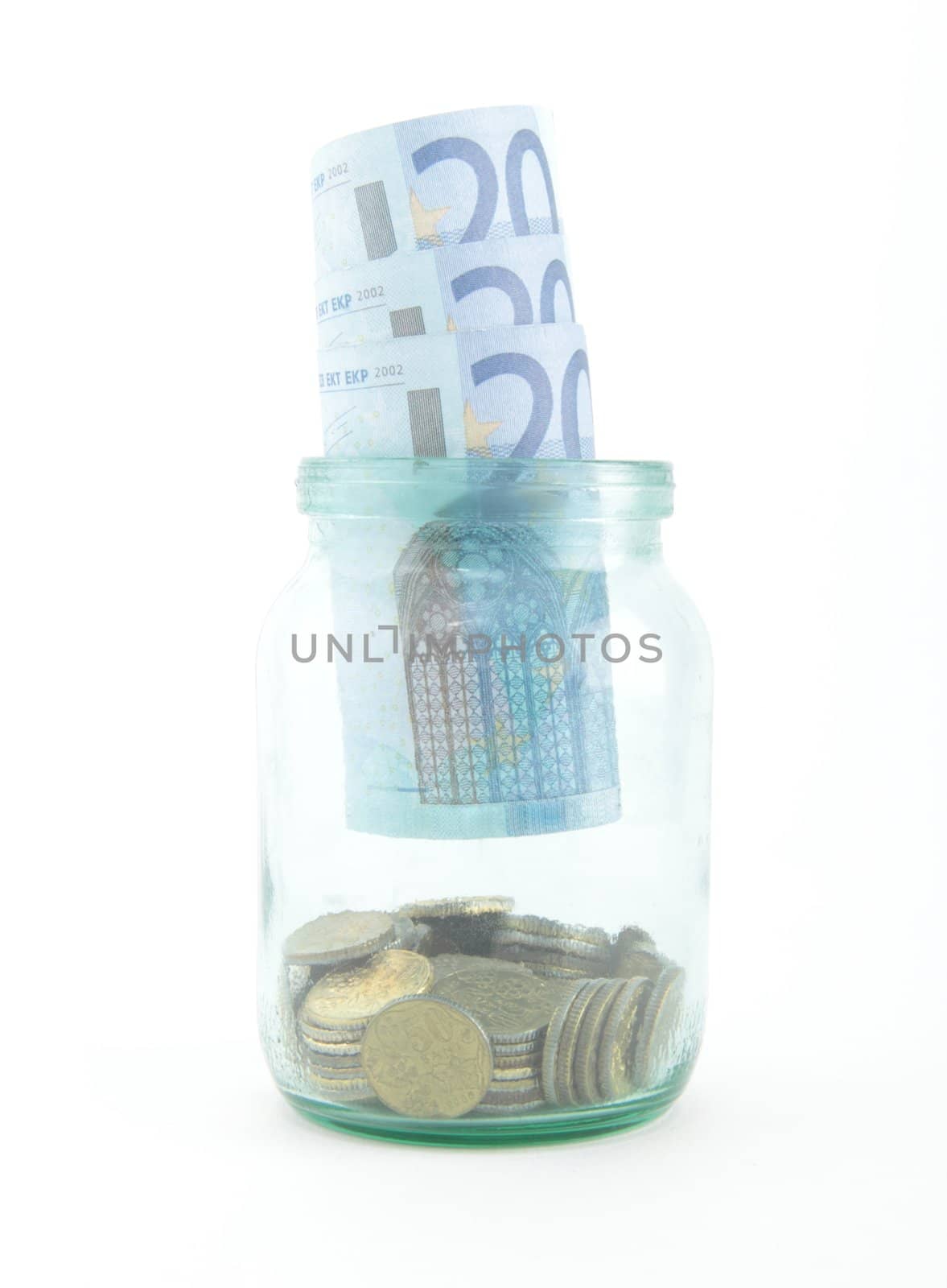 euro in glass isolated on white background for you