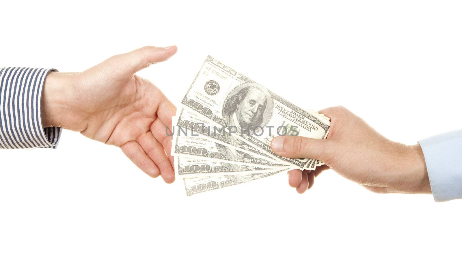 Money hands isolated on white