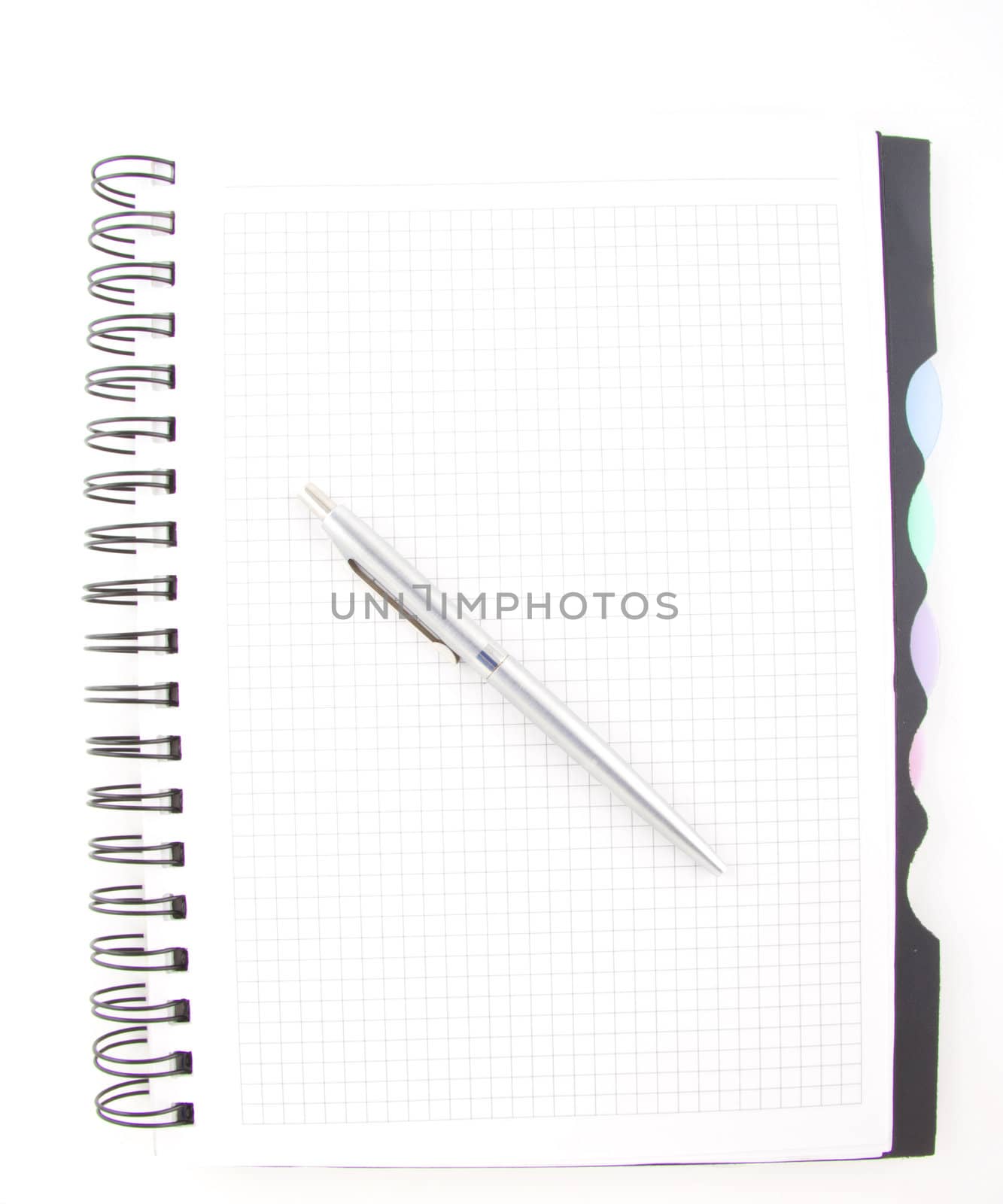 black pen and notebook isolated on white