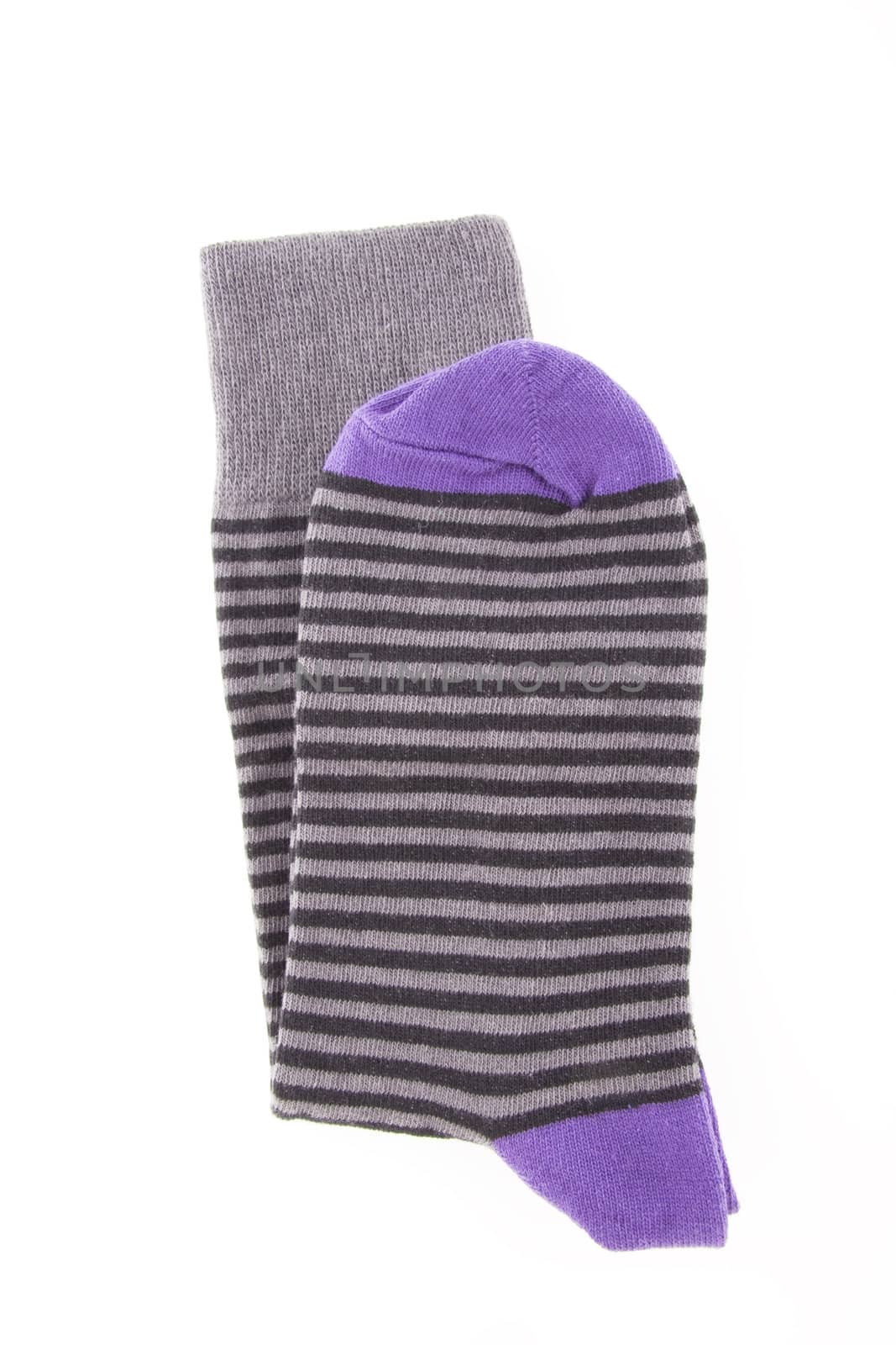 Striped purple sock isolated on white background