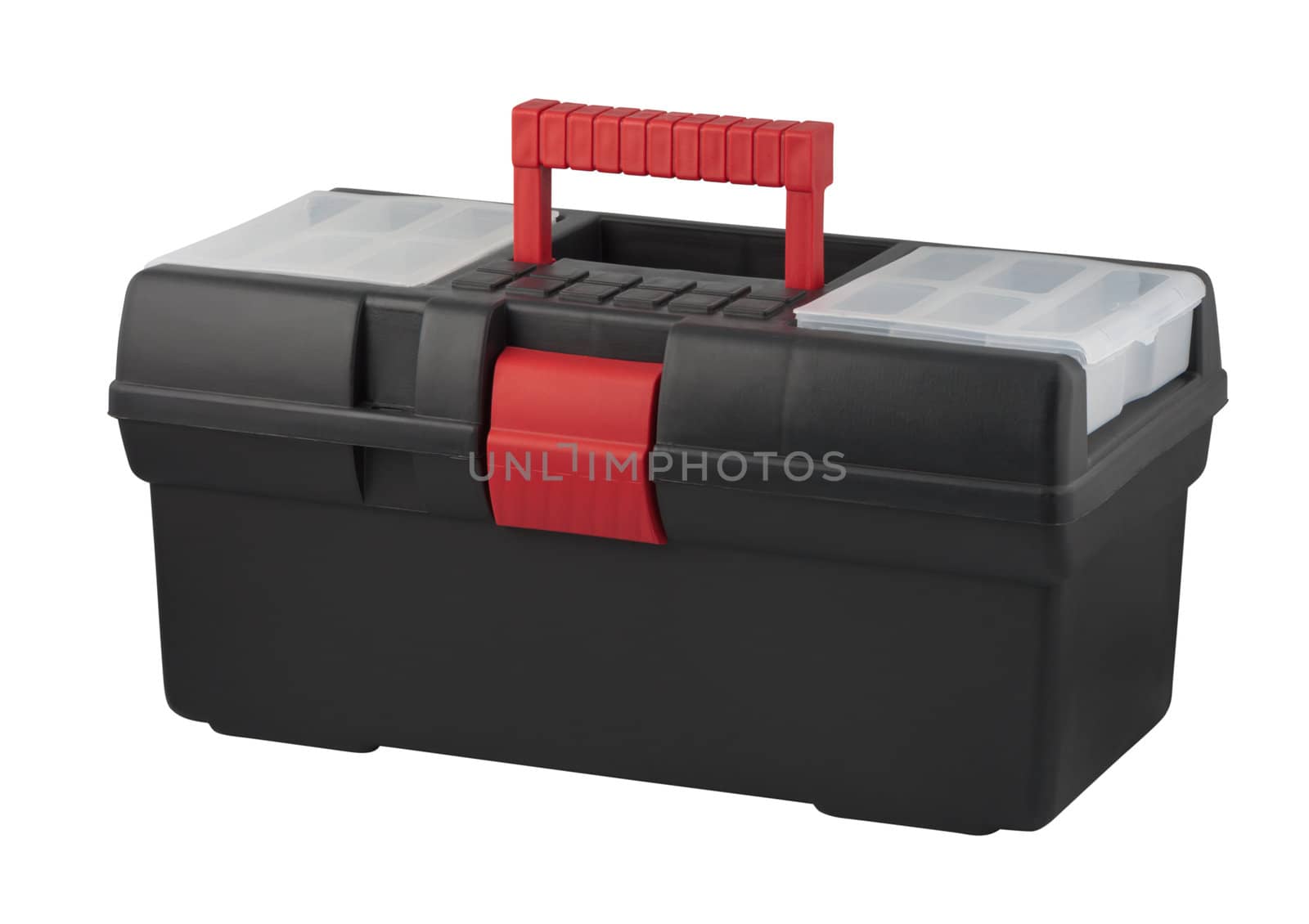 Tool box with carrying handle isolated on white background.