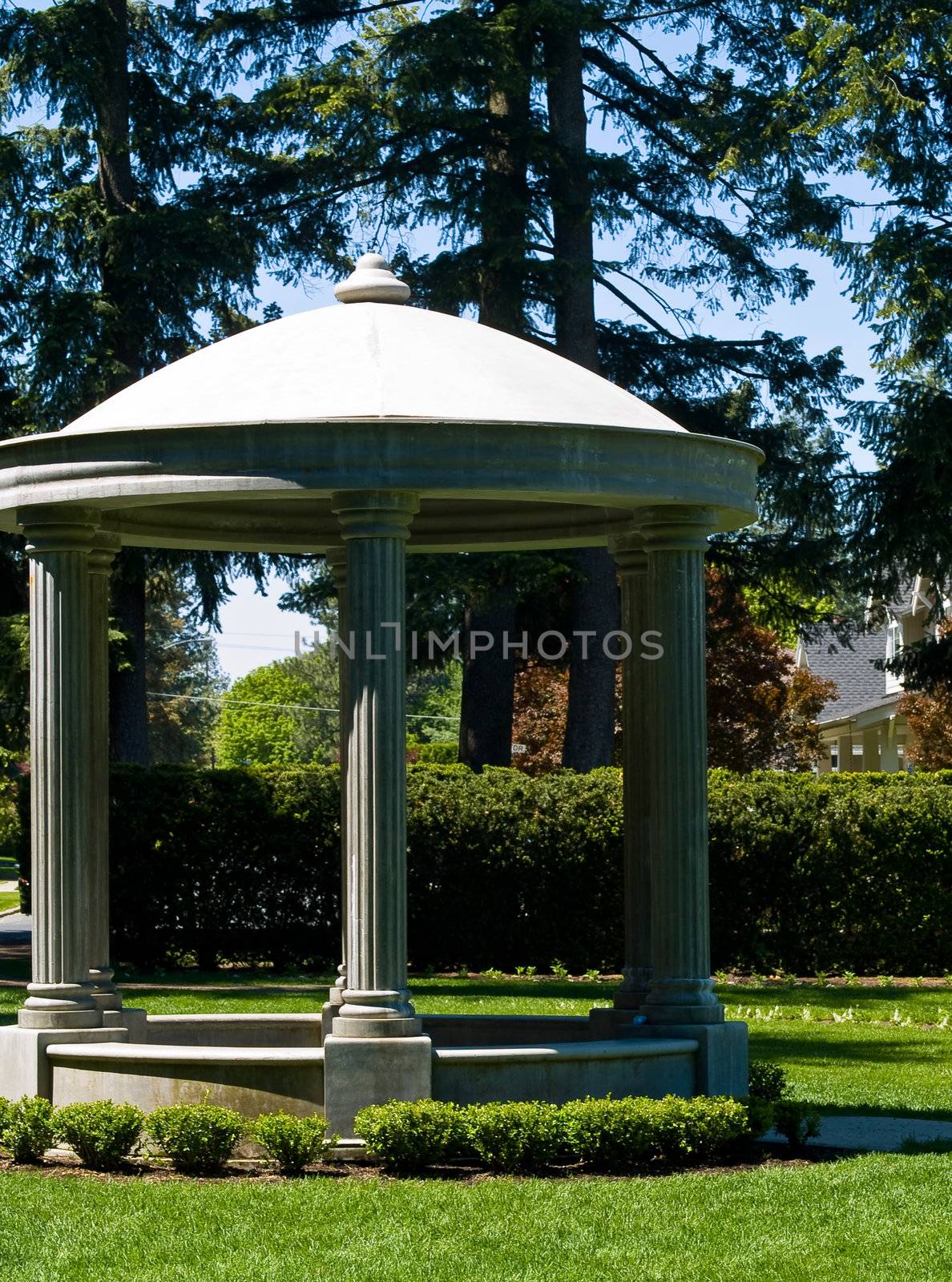 Outdoor Concrete Gazebo with Classic Column in a Park