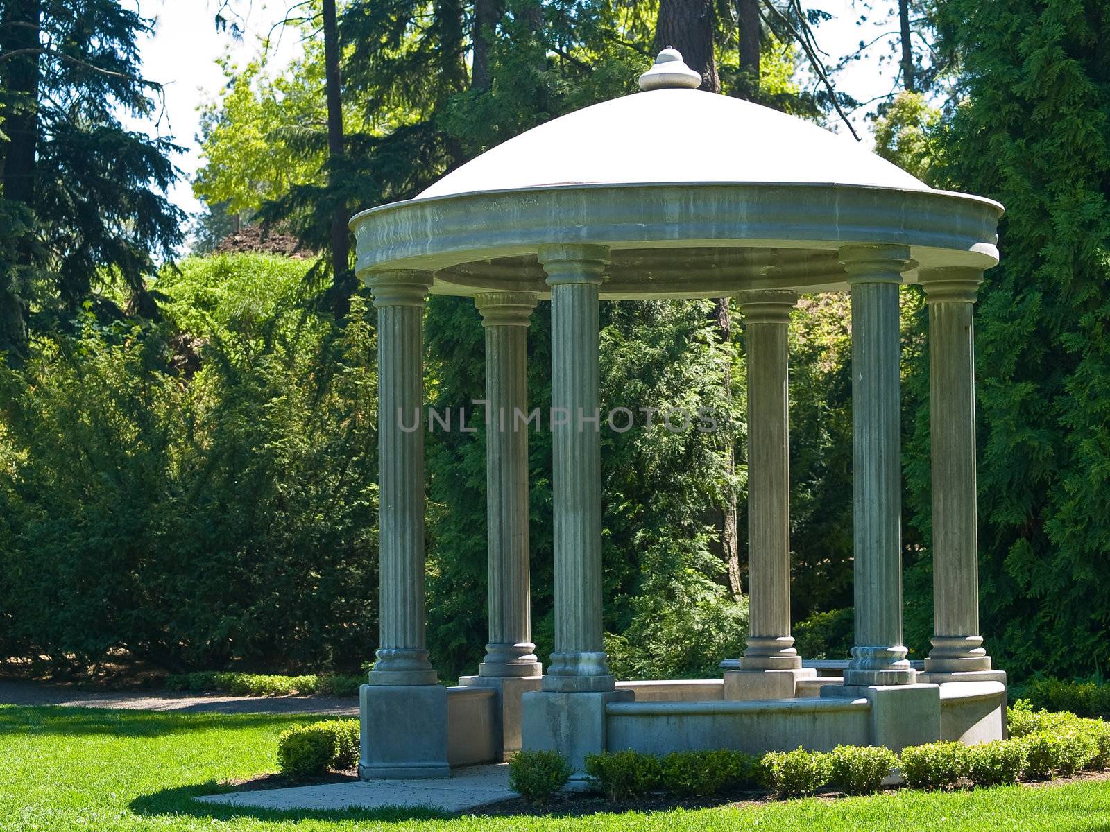 Outdoor Concrete Gazebo with Classic Column in a Park