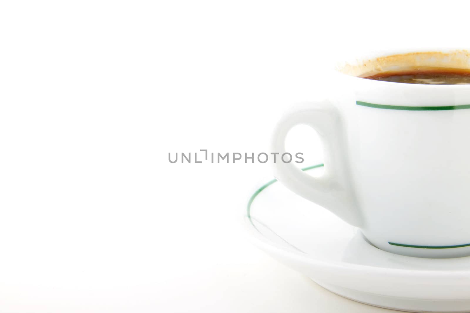 The breakfast. The closeup of coffee cup