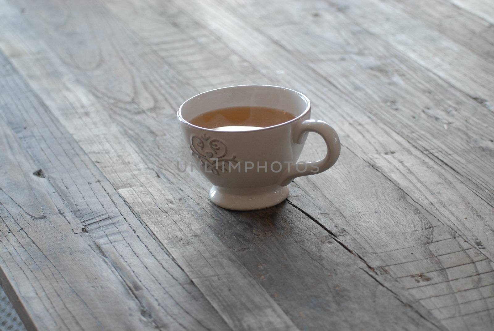 Cup of tea on wooden table