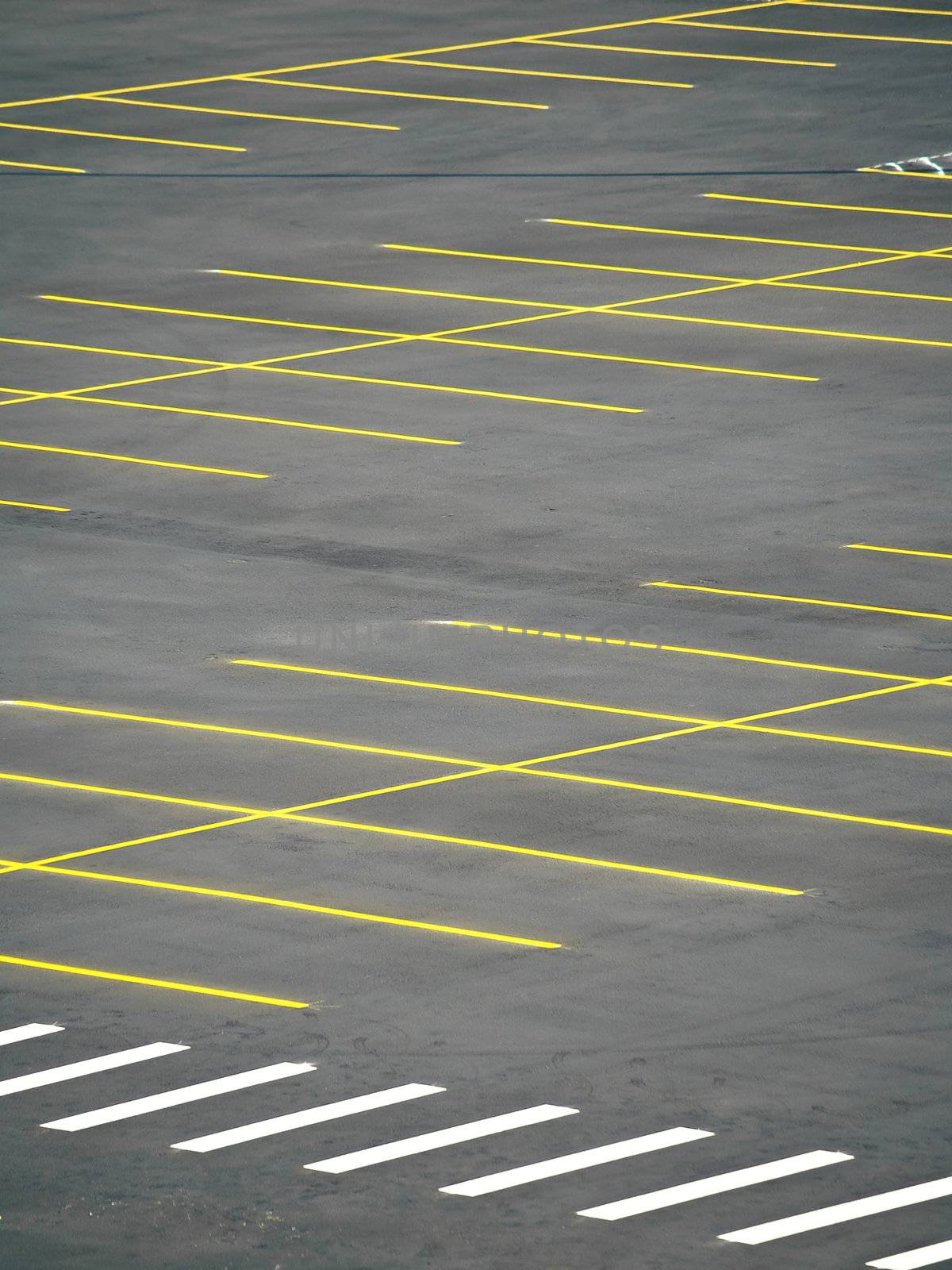 An empty parking lot freshly built and painted