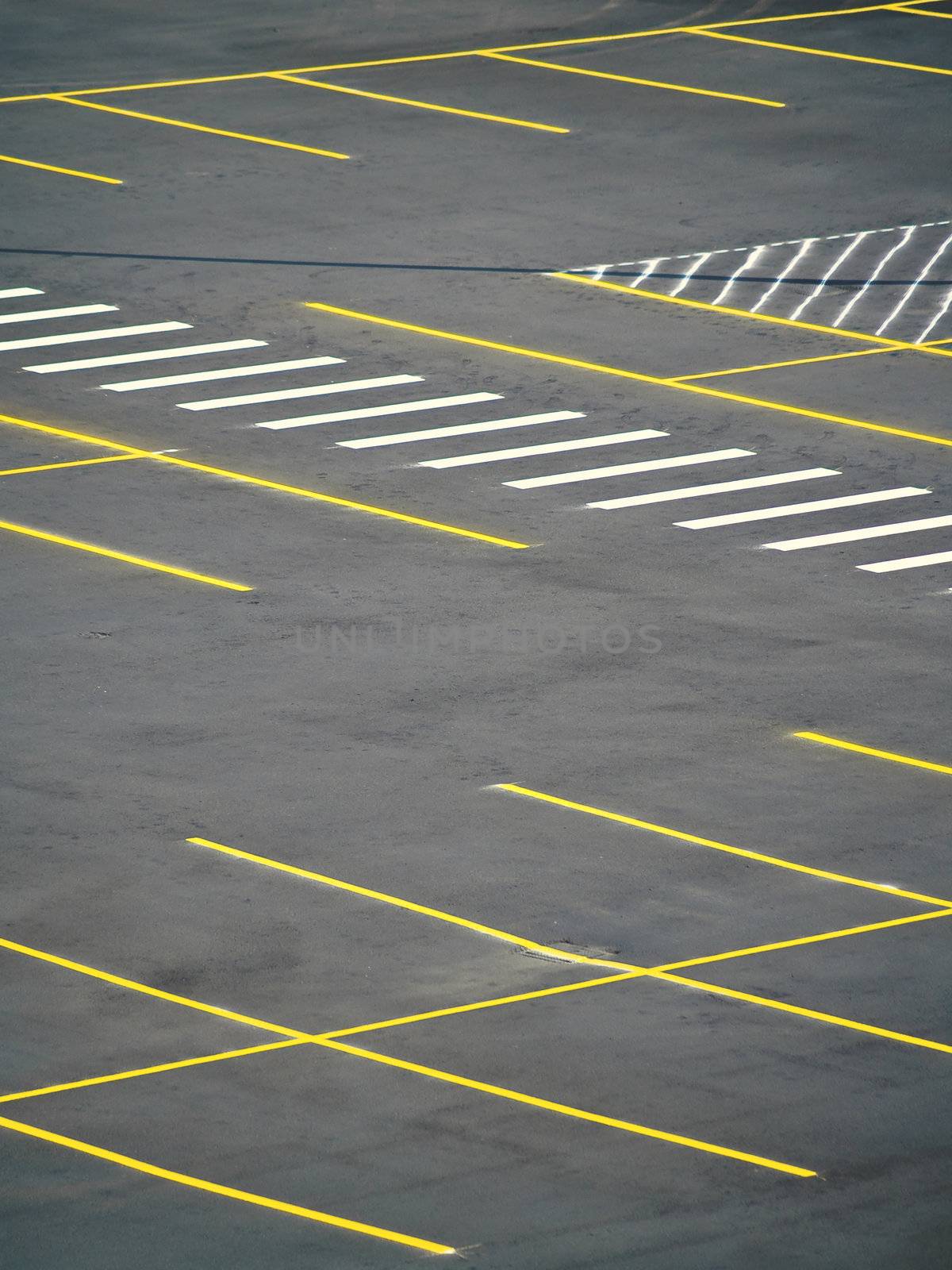 An empty parking lot freshly built and painted