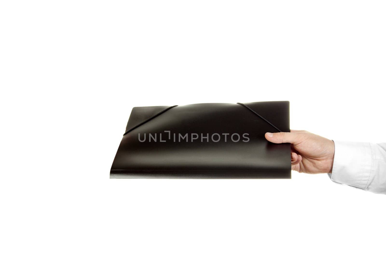 hand holding a folder isolated on white