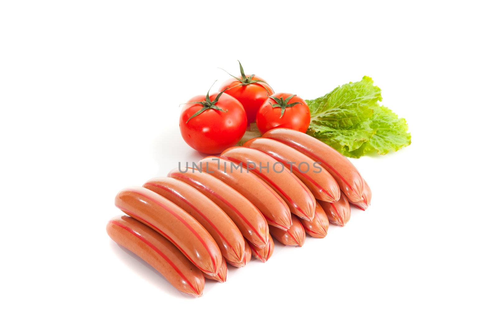 sausages with vegetables isolated on white background