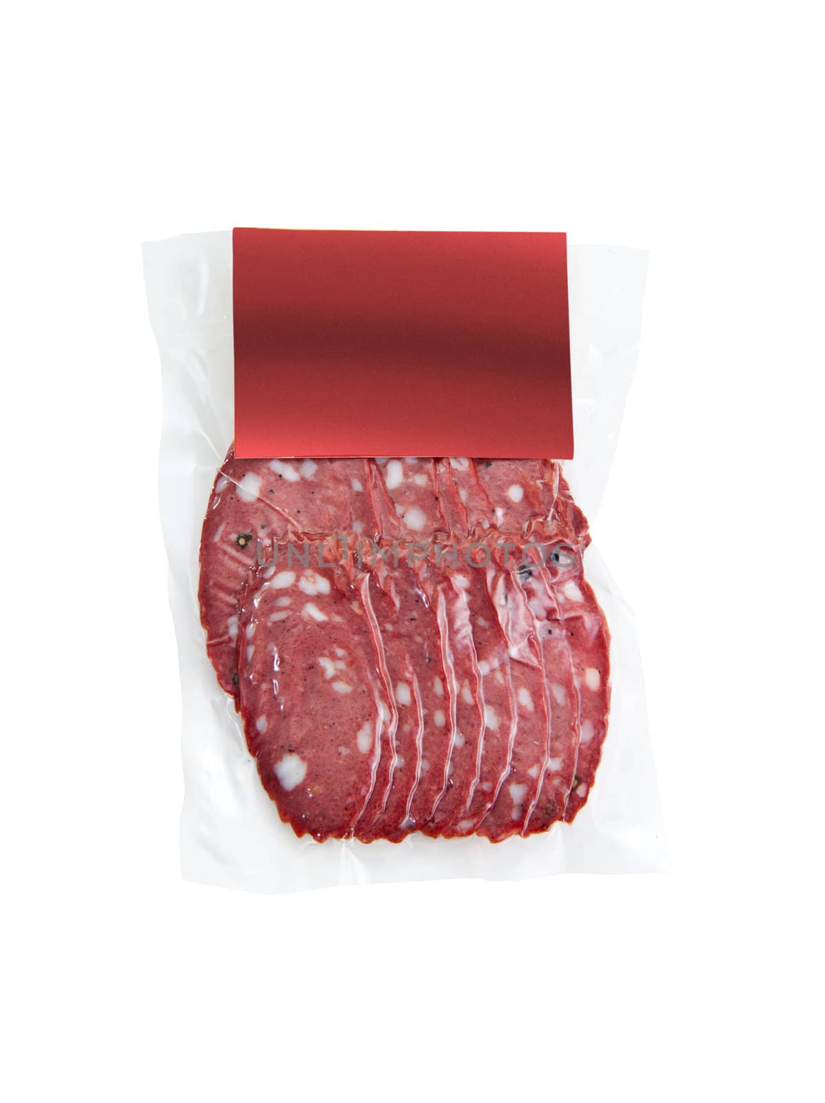 sliced meat packaged isolated on white background