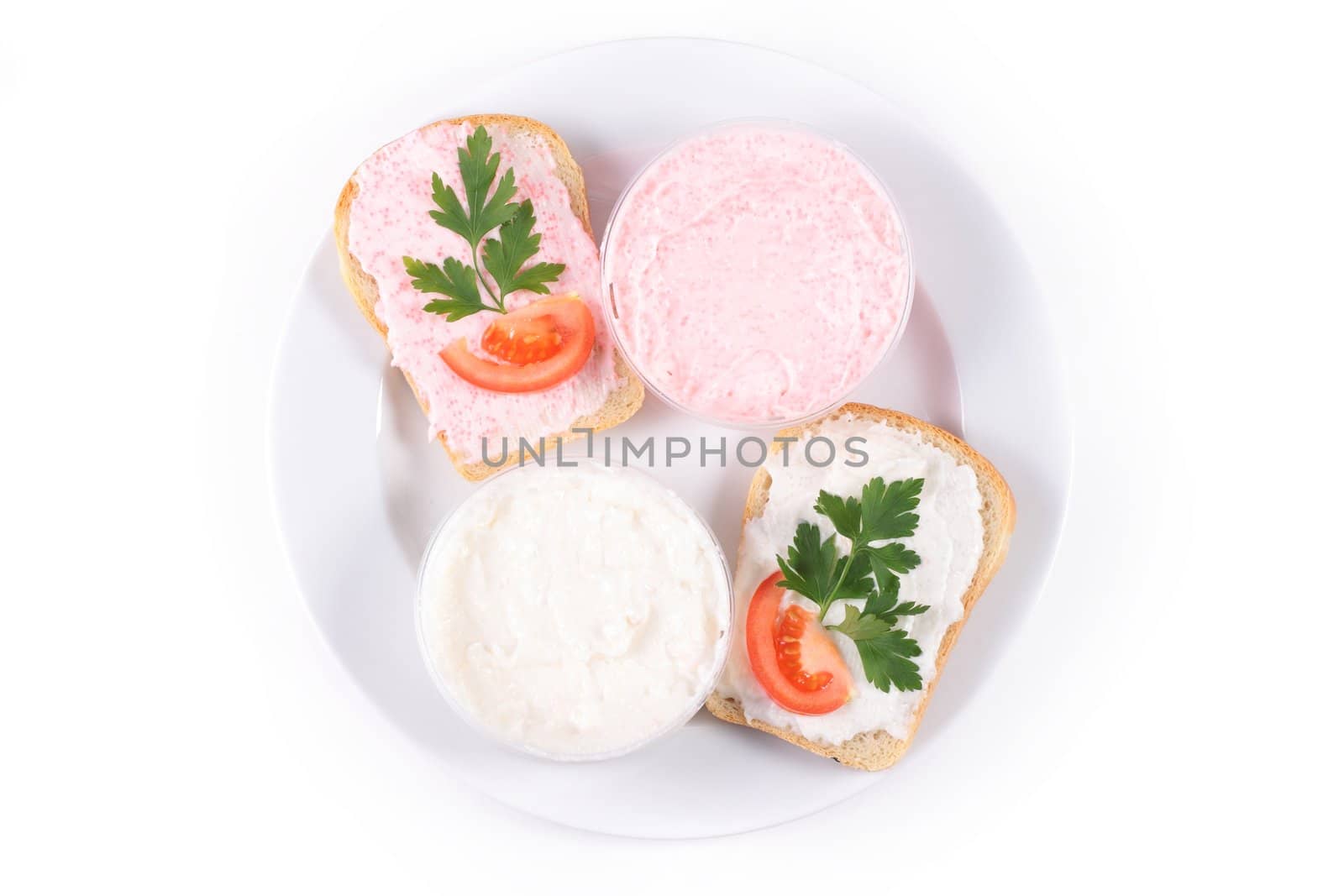 two toasts on plate isolated on white