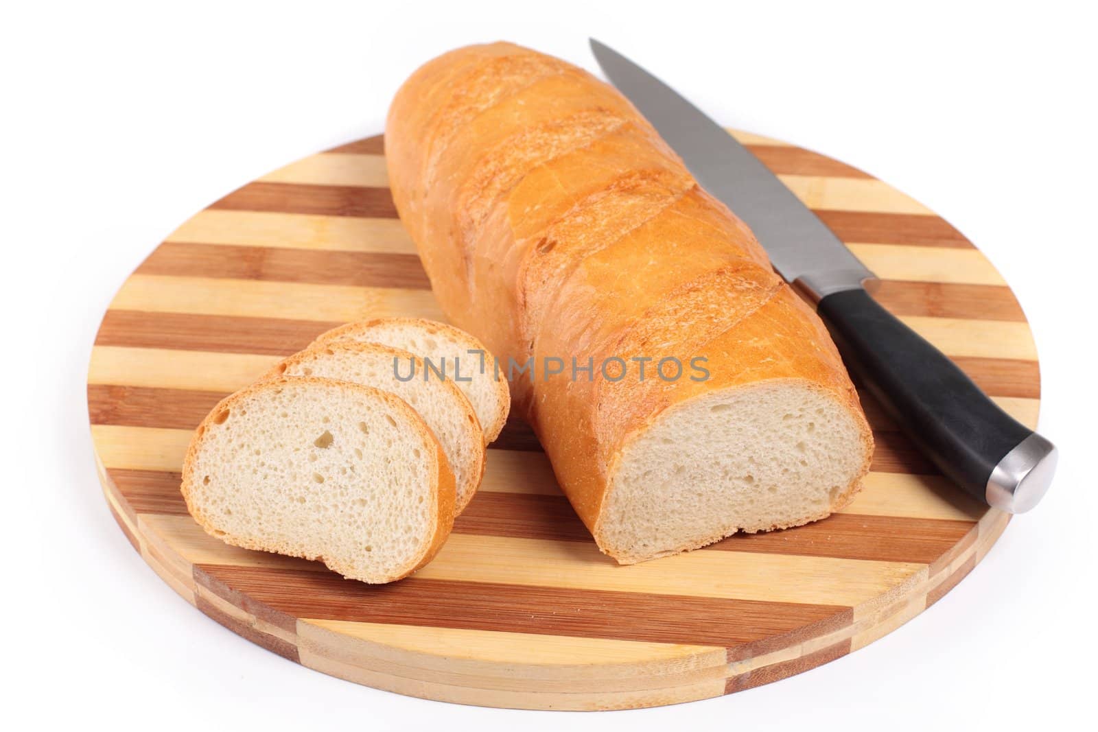 sliced bread on plate isolated on white