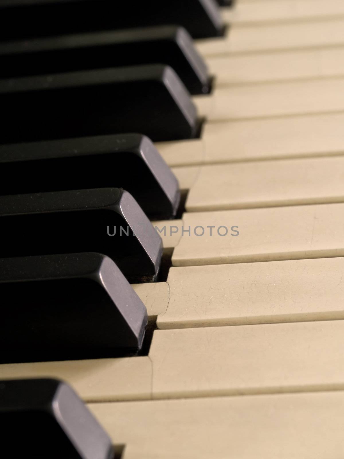 Piano keys of a very well loved and often played piano in Sepia