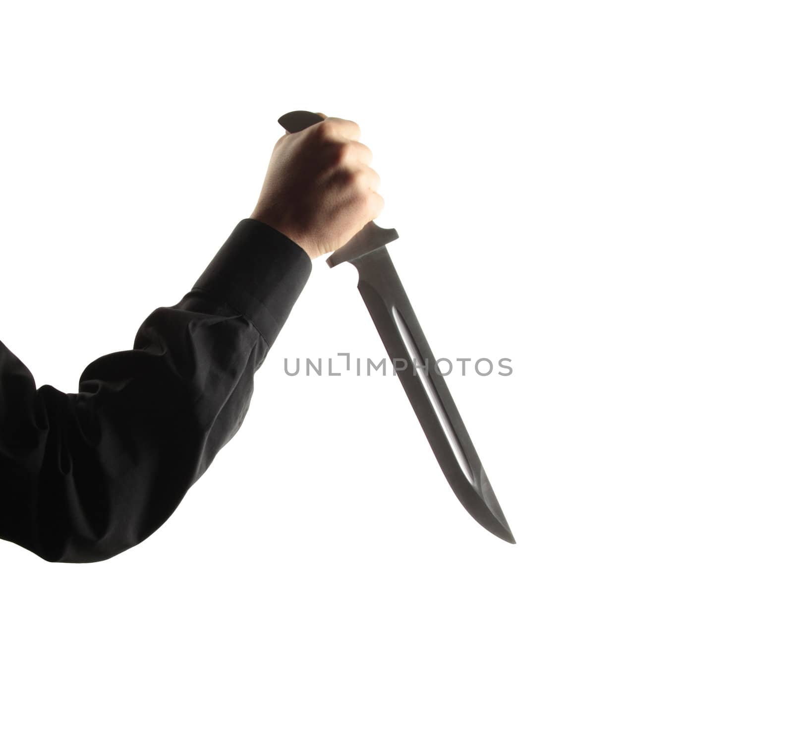 Man hold knife - aggression isolated on white background