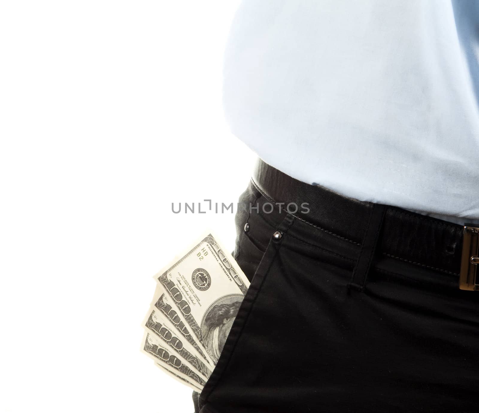 money from pocket isolated on white background