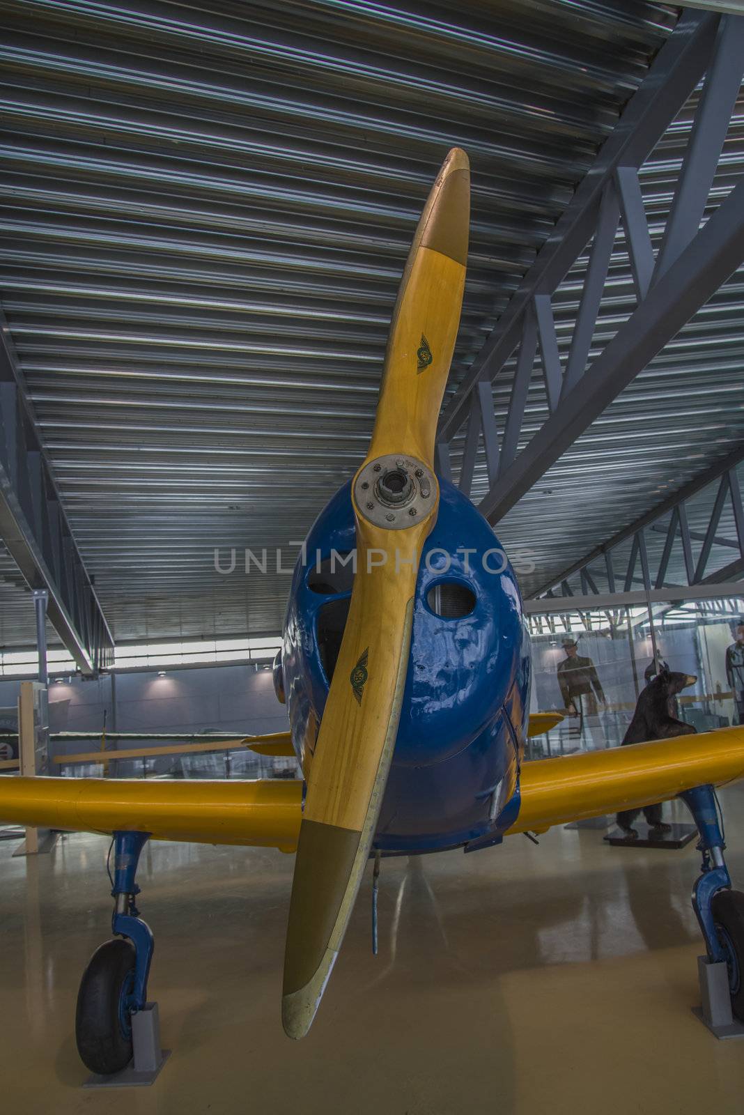 fairchild pt-19 (developed from fairchild m-62) was a single-engine trainer for basic training of student pilot, the aircraft was used to learn norwegian soldiers at the camp in cannada called "little norway" to become pilots during the world war II, the pictures are shot in march 2013 by norwegian armed forces aircraft collection which is a military aviation museum located at gardermoen, north of oslo, norway.